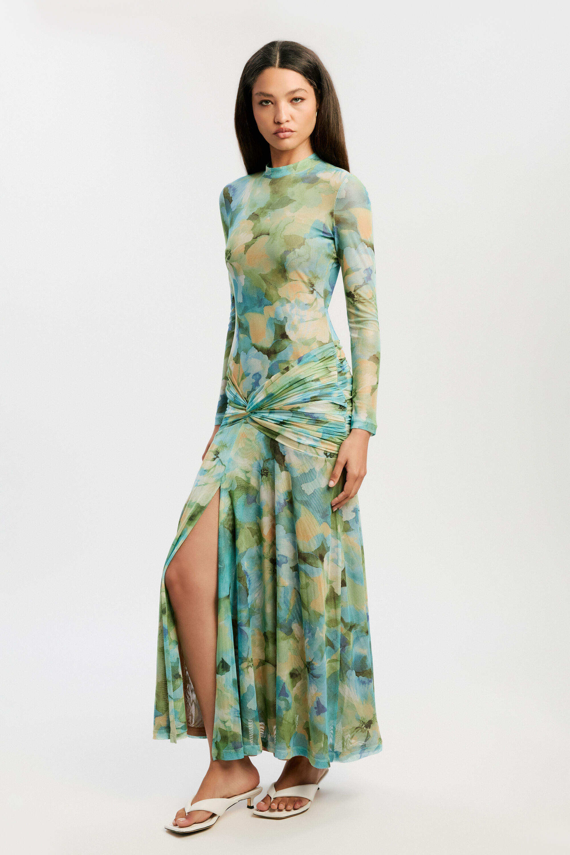 green emerald velvet dress Oliana Mesh Bardot Neckline Dress, Green Floral – Jolie Moi Retail