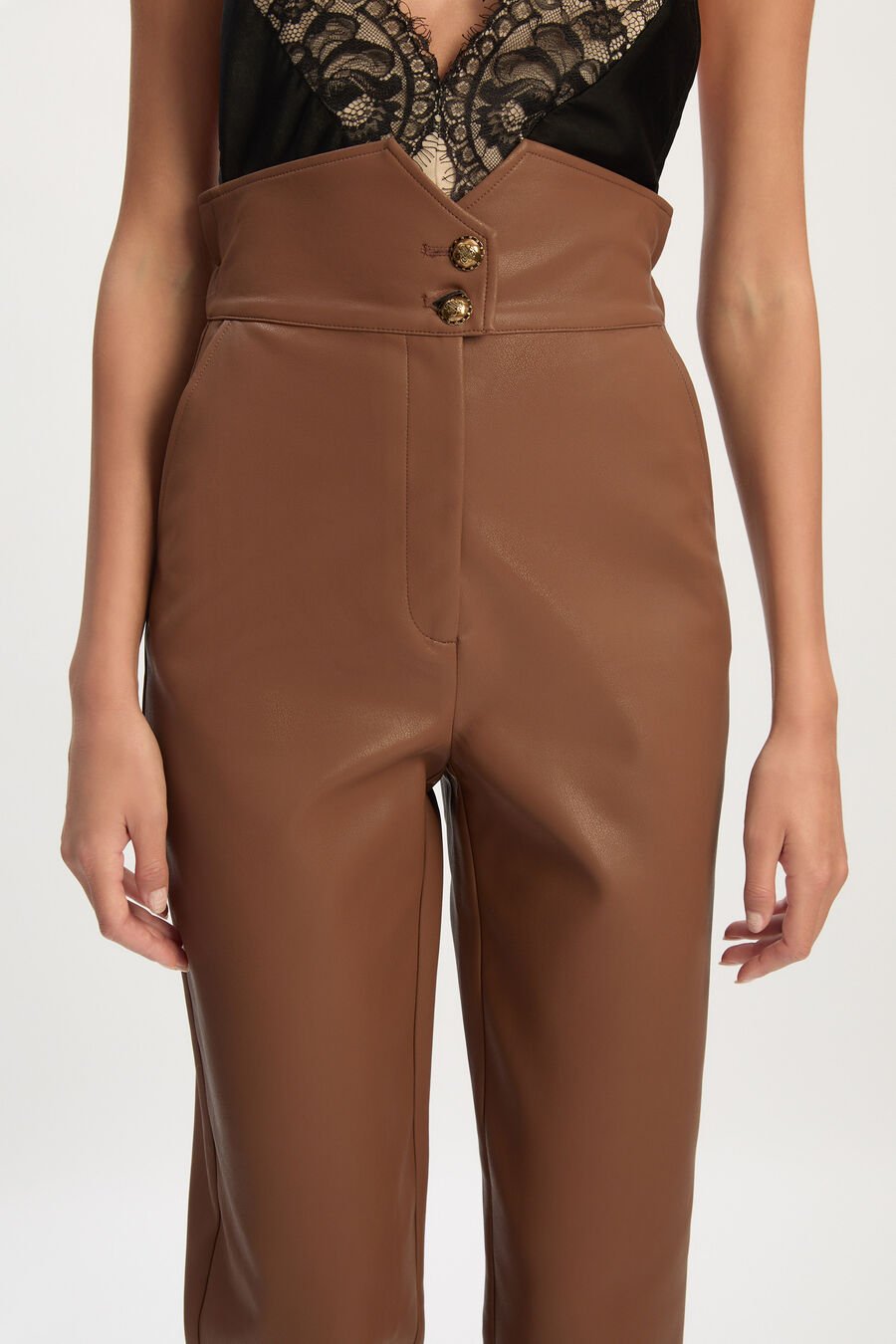 ASTER VEGAN LEATHER PANT in colour Chestnut