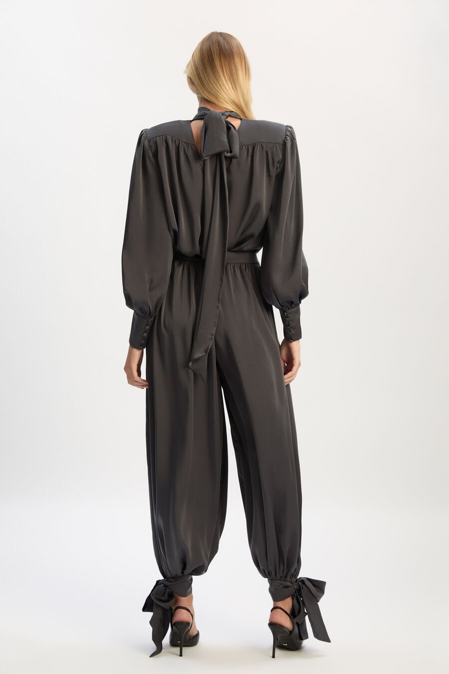 Revana Satin Tie Neck Blouse