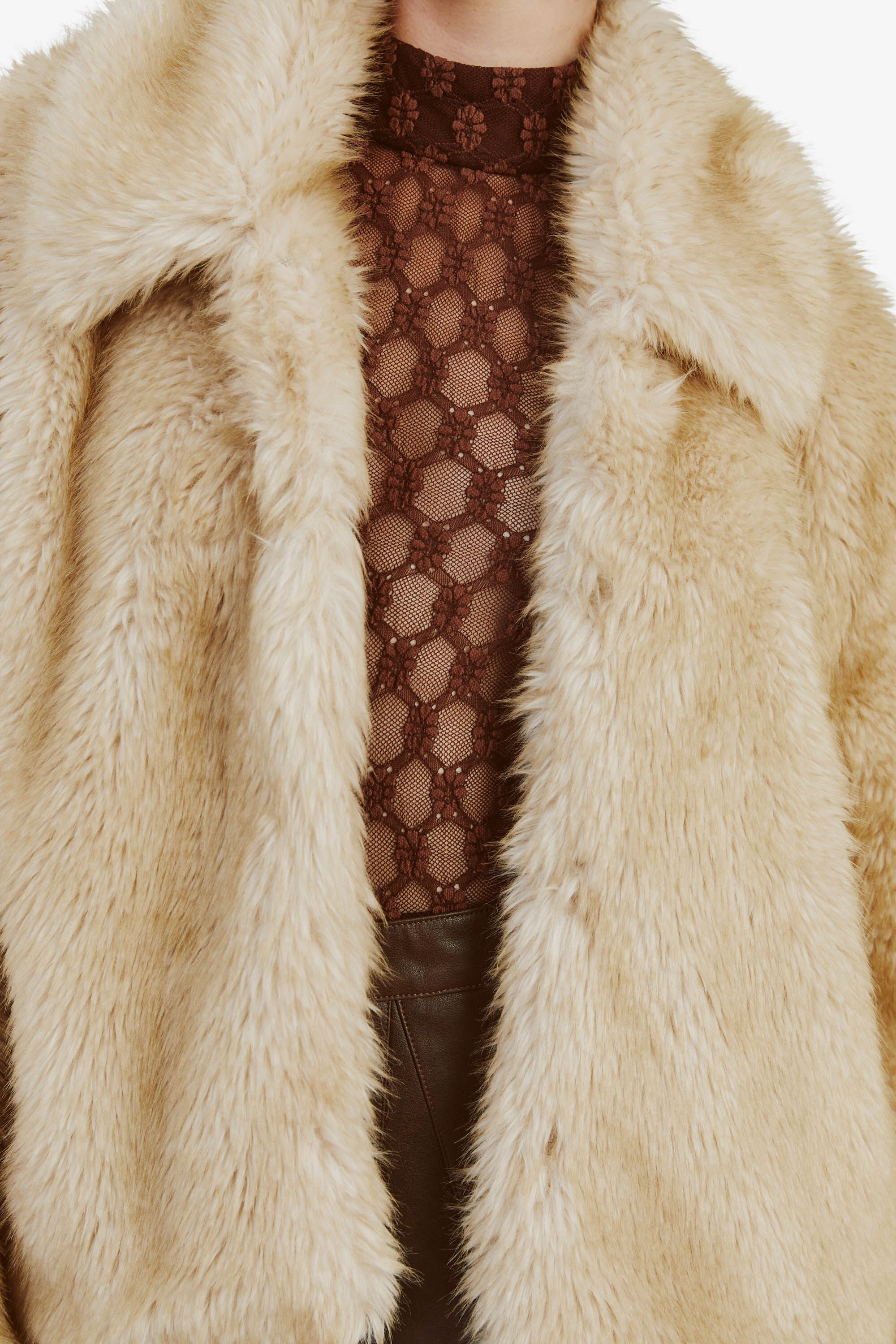 Sarissa Faux Fur Jacket In Oatmeal Bardot