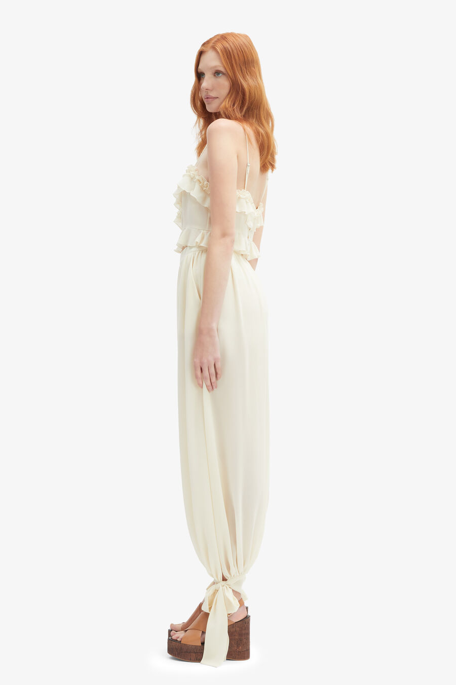 ALIRA FRILL DETAIL CROP TOP in colour SOFT BEIGE