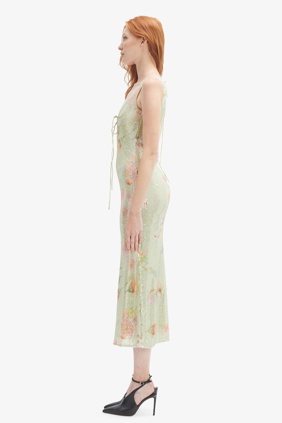ELODA SEQUIN MIDI DRESS in colour Green Floral