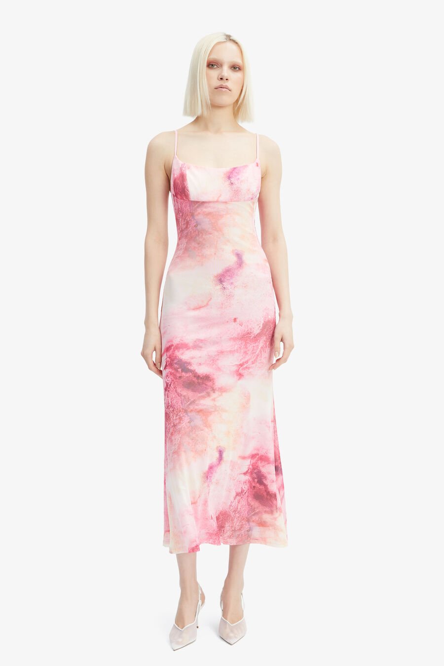 ADONI PRINTED MESH MIDI DRESS in colour PINK T DYE