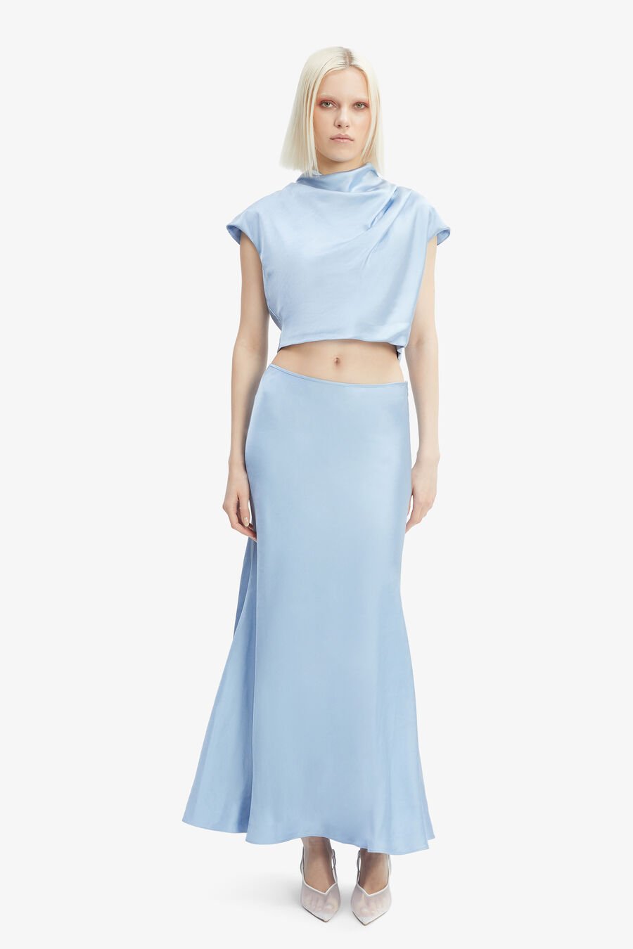 AURIA SATIN TOP in colour SOFTBLUE