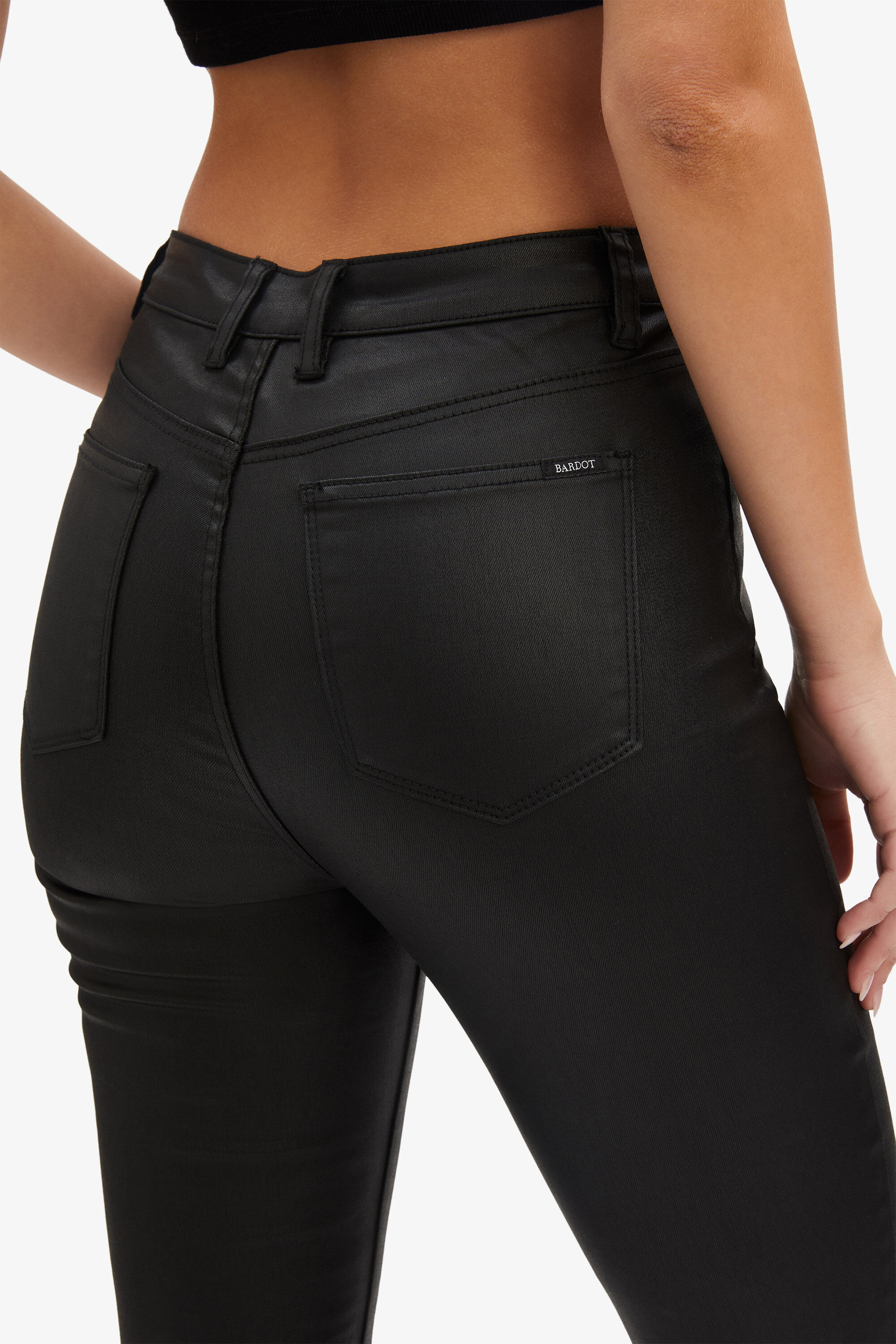 Khloe Hi Tall Coated Jeans In Black | Bardot