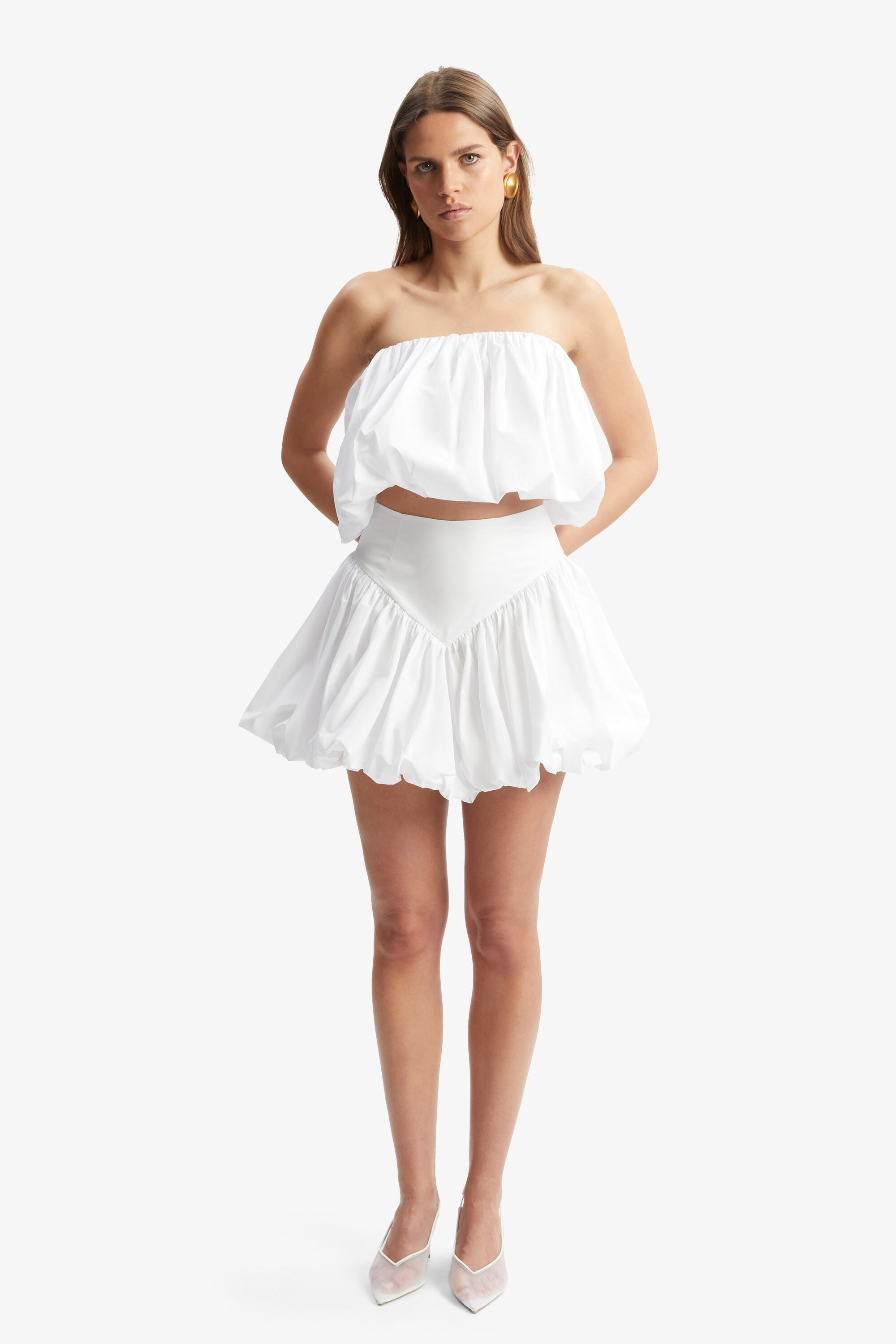 Lissett Poplin Balloon Top In Orchid White | Bardot