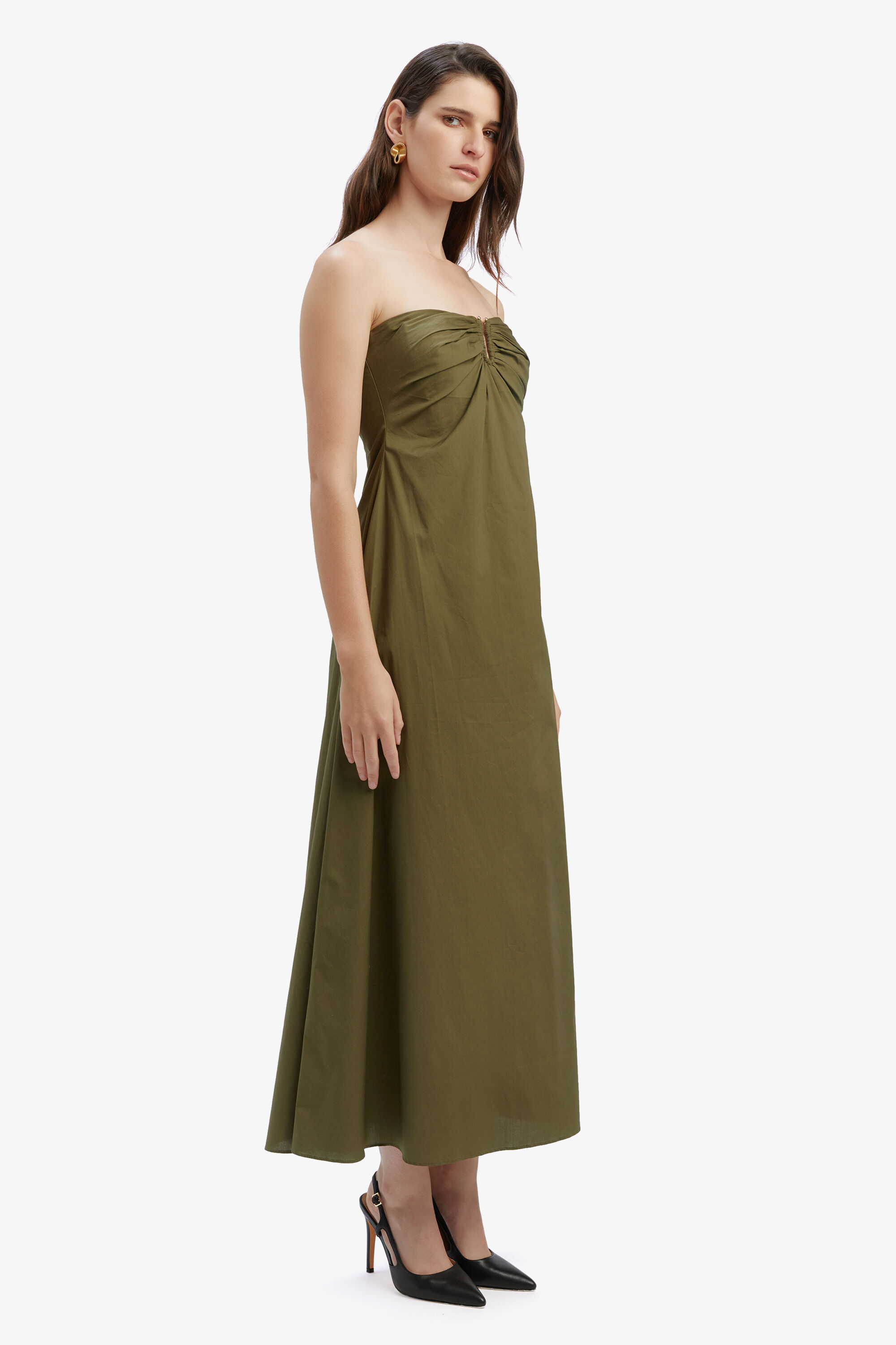 Lora Poplin Maxi Dress In Khaki | Bardot