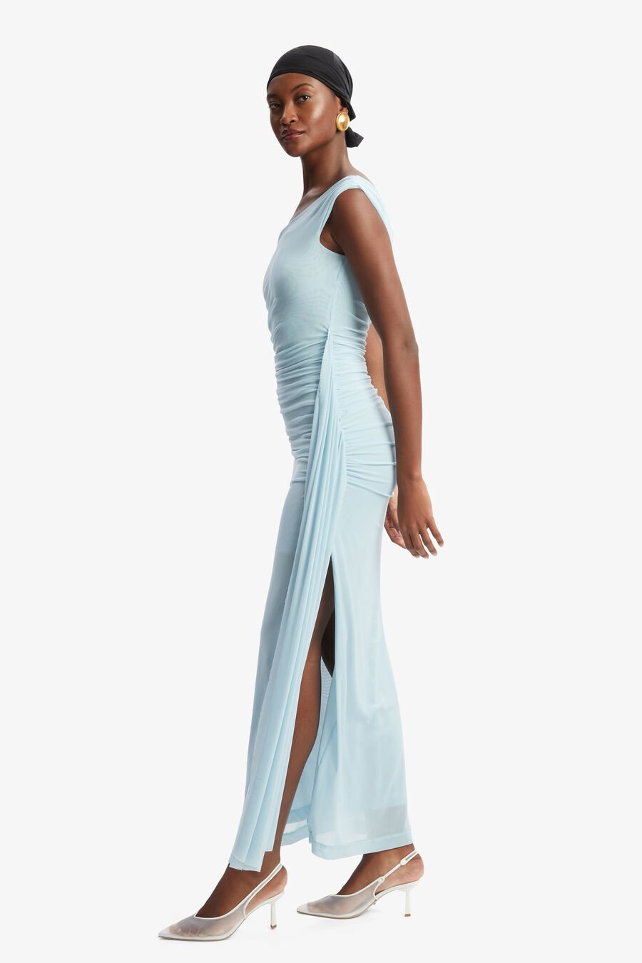 LAYANA ASYM MAXI DRESS in colour LIGHT BLUE