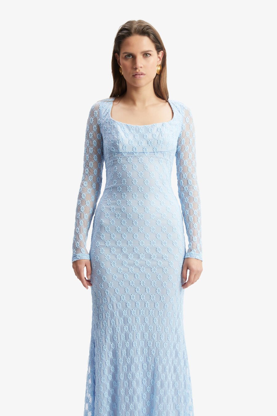 ADONI LACE MIDI DRESS in colour CORNFLOWER