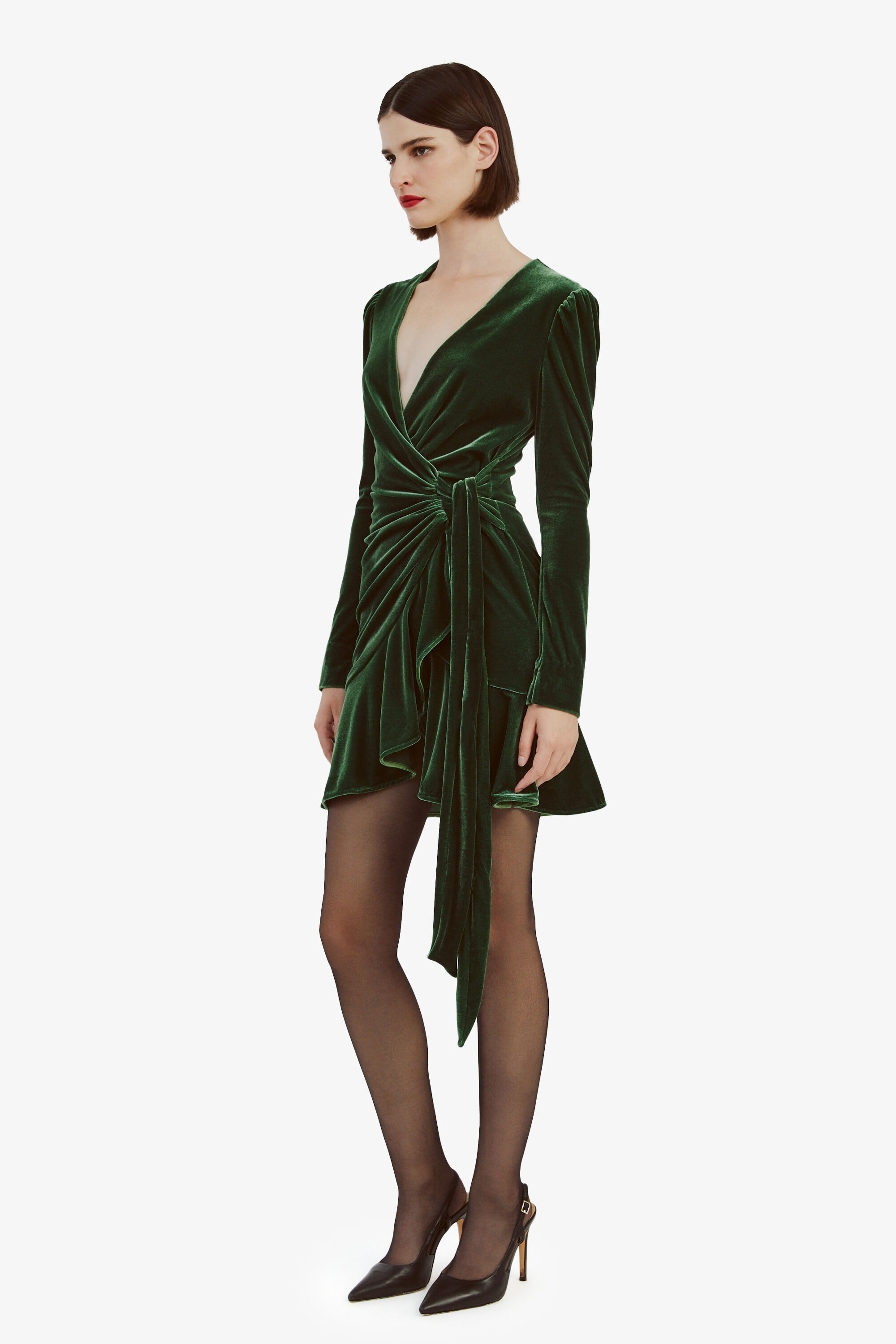 Keala Velour Mini Dress In Brt Green Bardot