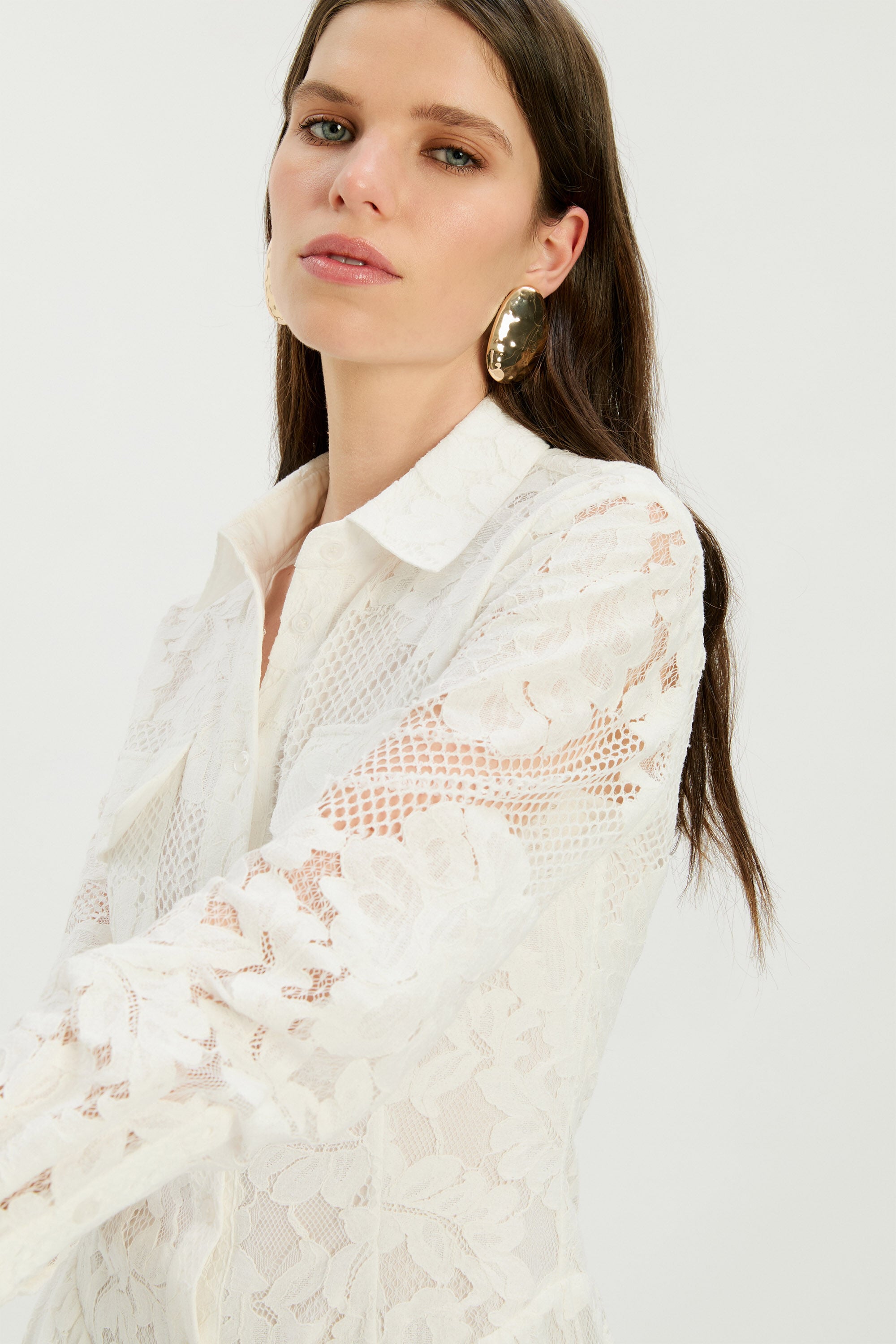 Agatha Lace Shirt Dress In Ivory | Bardot