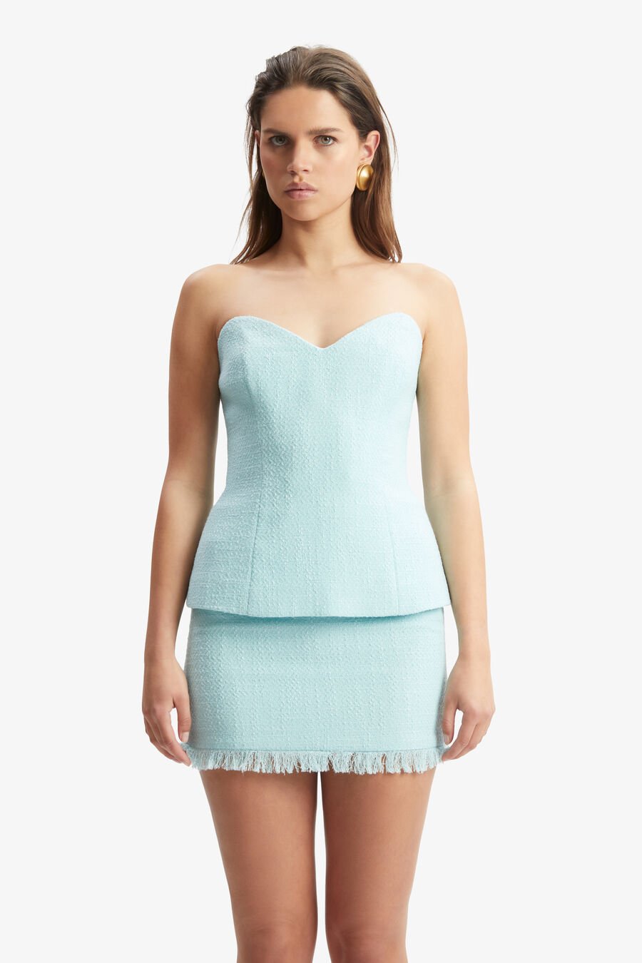 MARISKA LONGLINE STRAPLESS TOP in colour AQUA