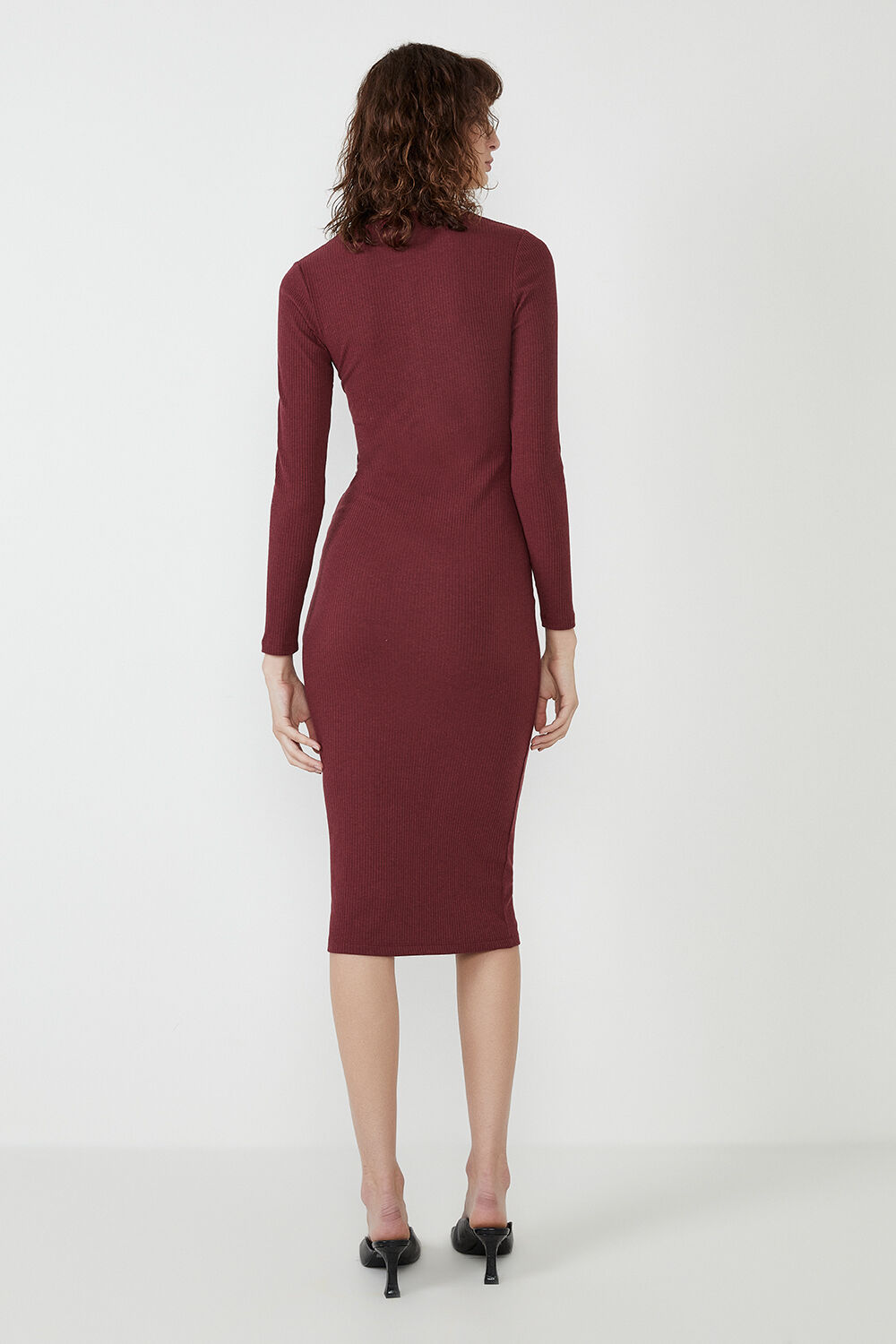 Burgundy midi dress long top sleeve