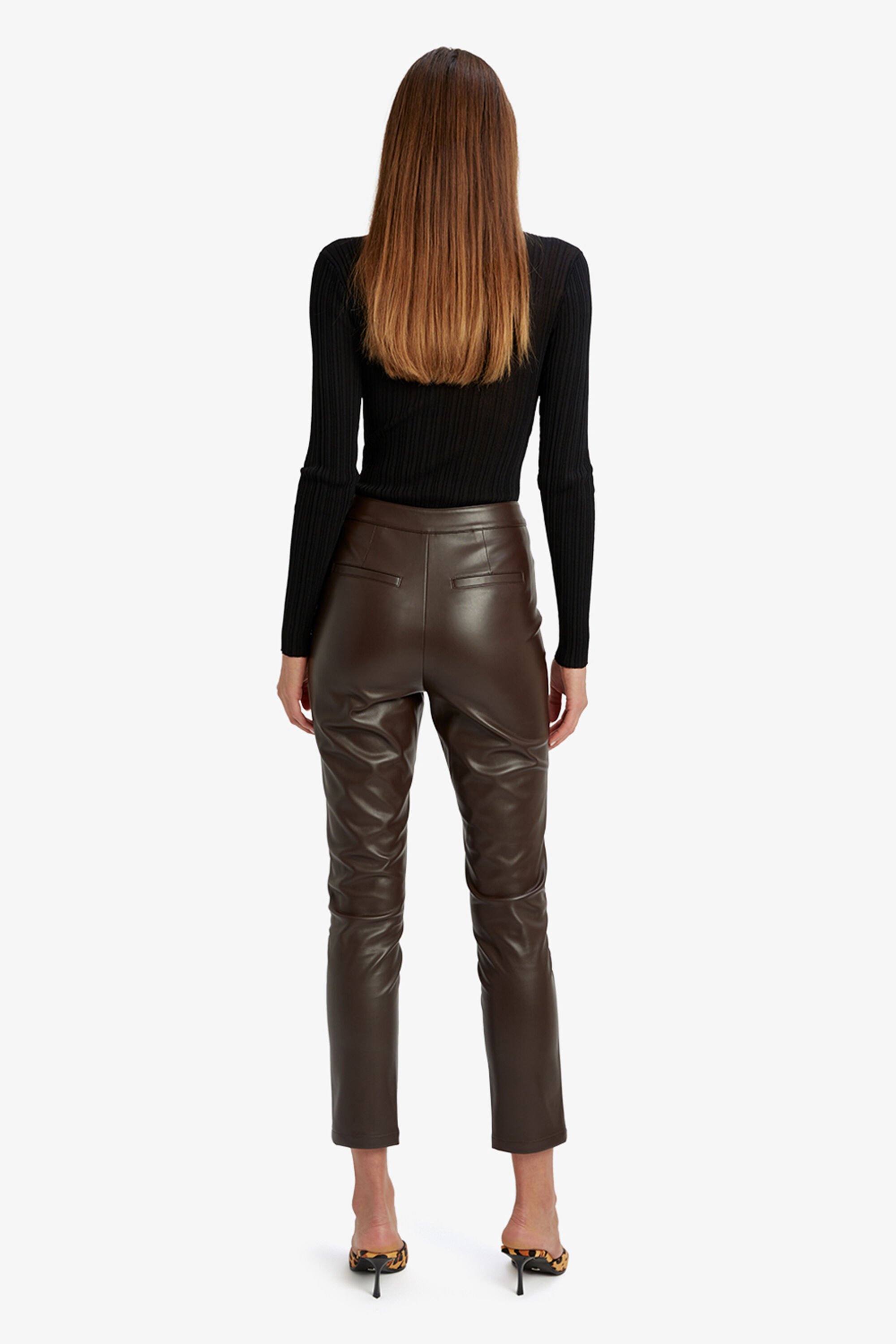 Pearson Vegan Leather Pant In Dark Chocolate Bardot