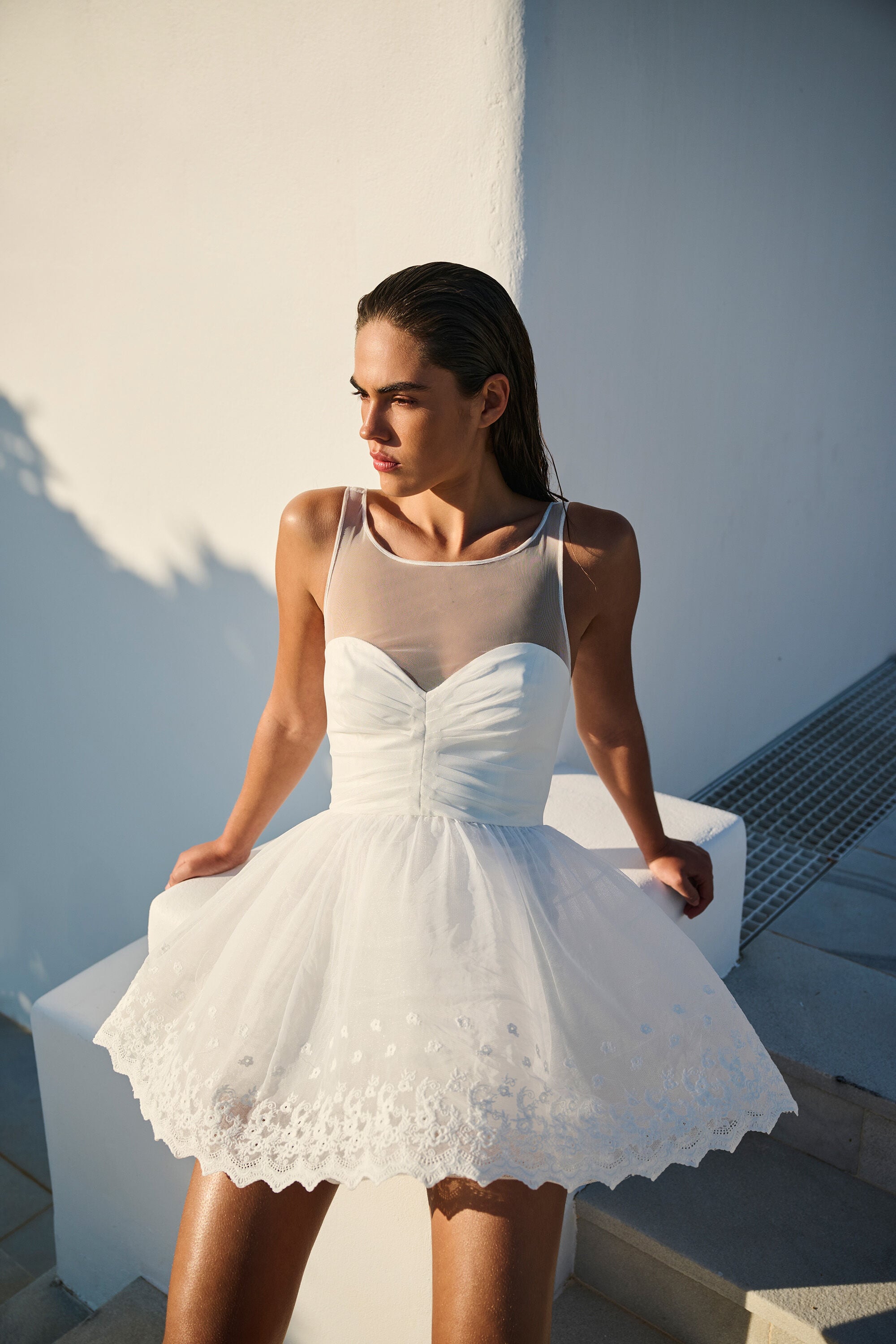 Hilda Hoop Mini Dress In Ivory | Bardot