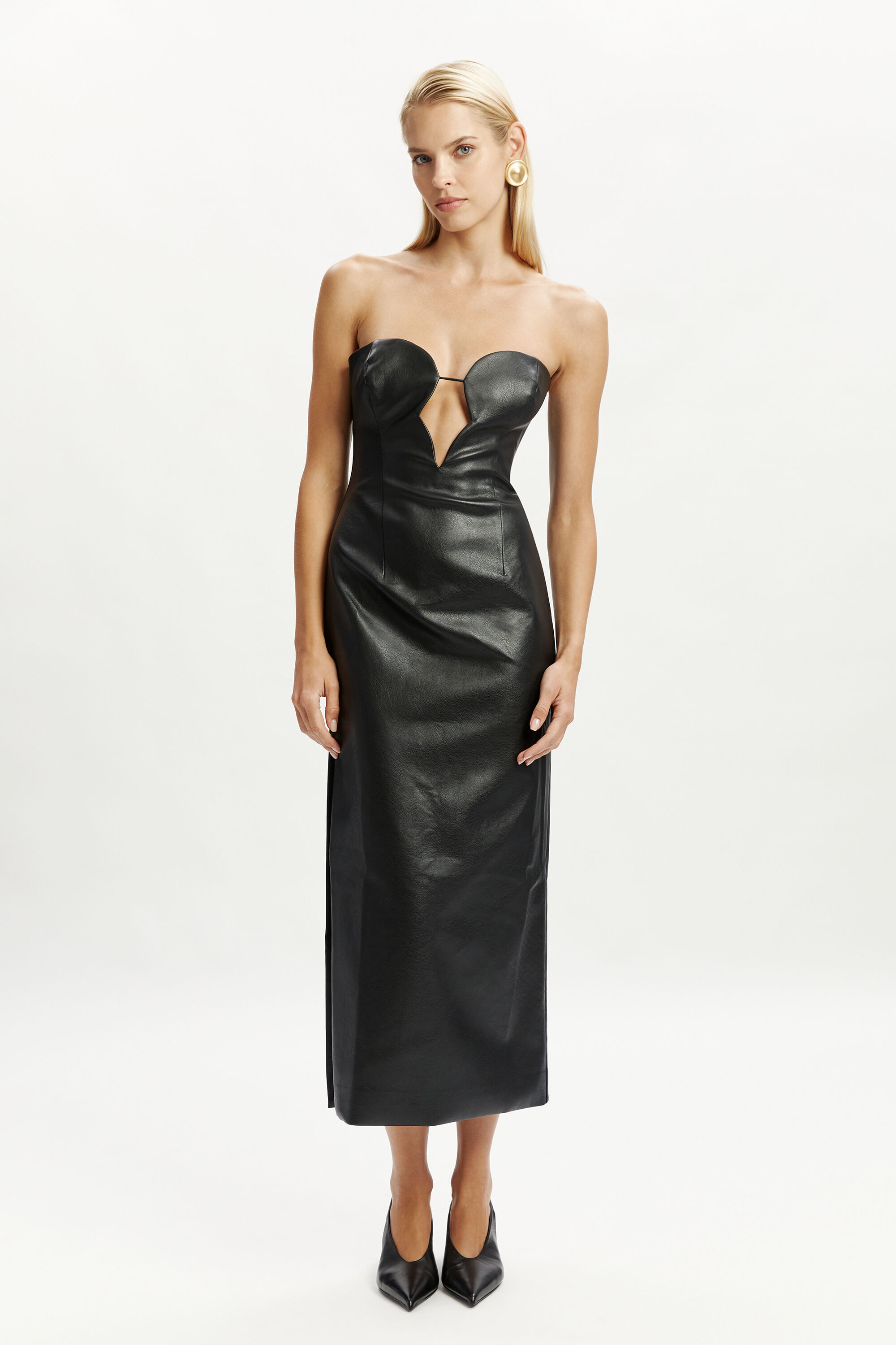 Bardot Eleni Faux Leather Midi Dress in Black - size 8