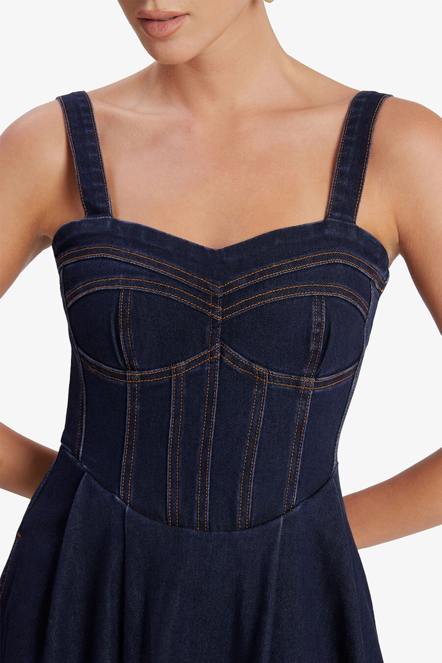 LILAH DENIM MIDI DRESS in colour DARK