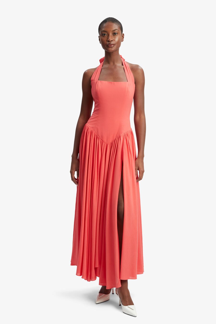 MARABELLA HALTER MAXI DRESS in colour MELON