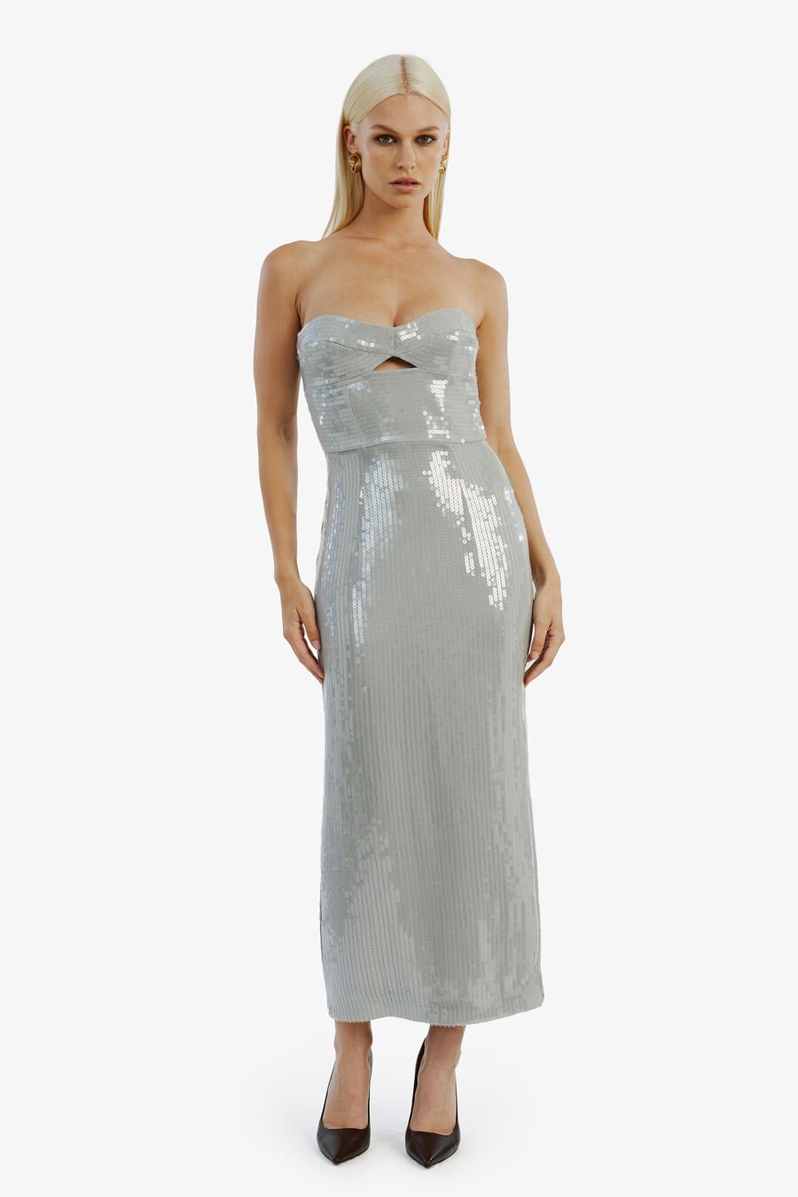 CERISE SEQUIN MIDI DRESS in colour DOVEGREY