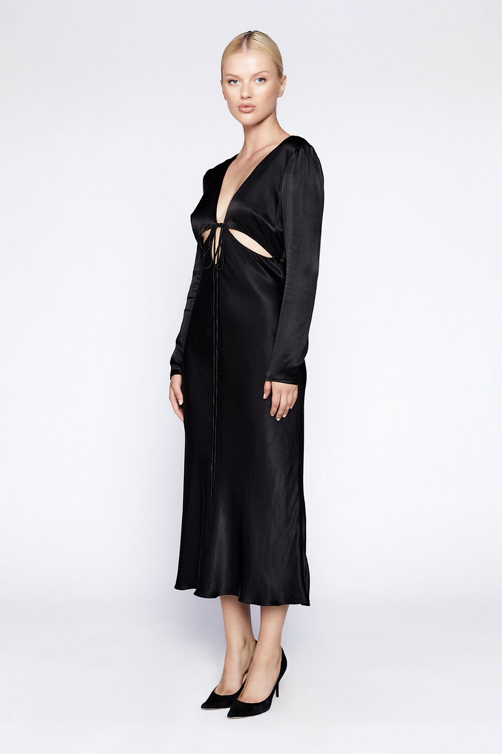 DENVER CUT OUT MIDI DRESS in colour CAVIAR