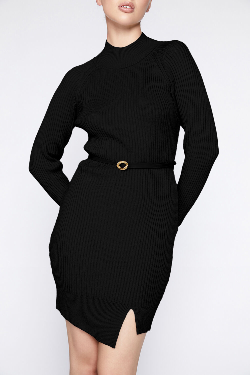 MINI RIB KNIT DRESS in colour CAVIAR