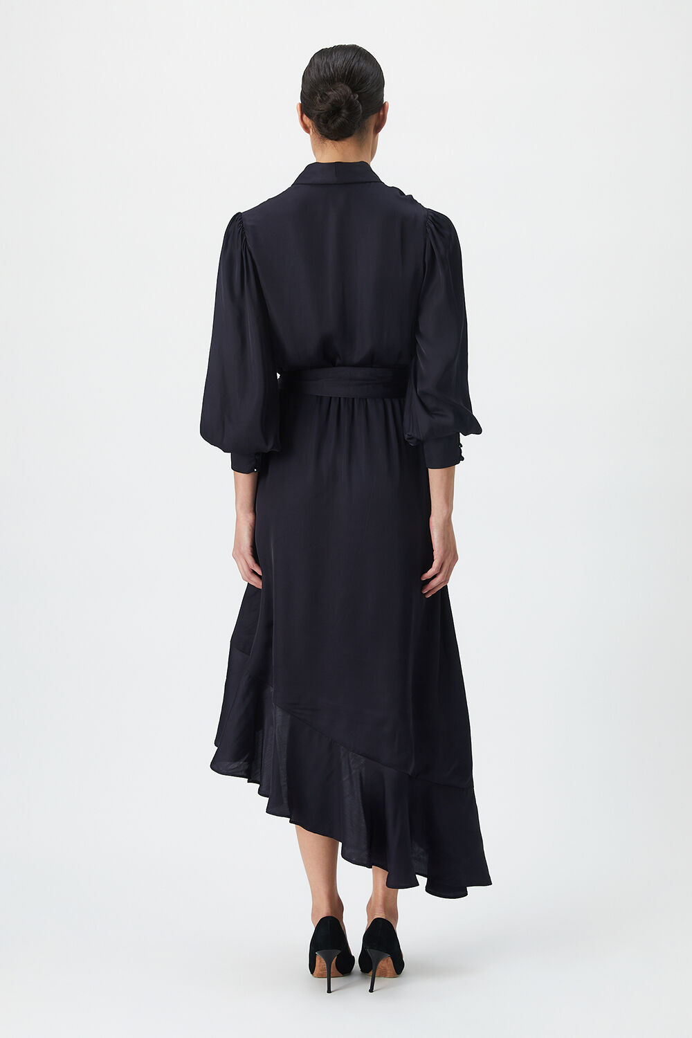 AALIYAH WRAP MIDI DRESS in colour BLACK IRIS