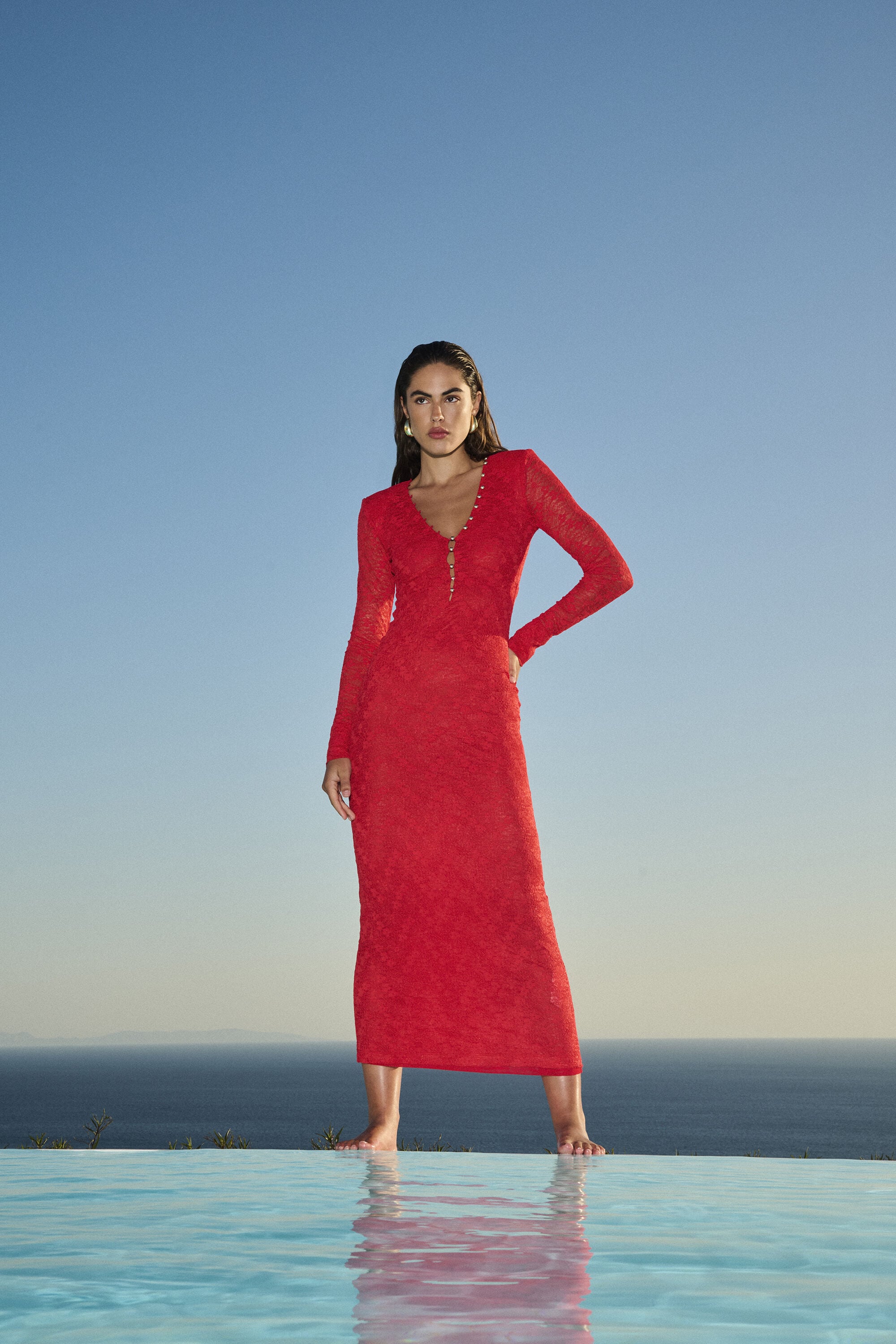 Bardot Zenia Long Sleeve Midi Dress Fire Red Bardot Zenia Long Sleeve Midi Dress Fire Red