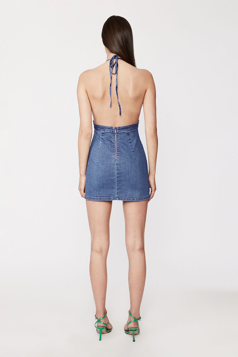 SOFIA DENIM HALTER MINI in colour MIDNIGHT NAVY