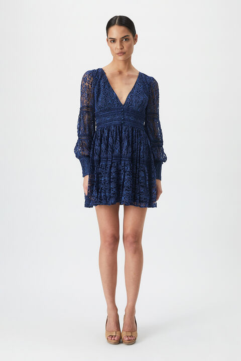 VENICE LACE MINI DRESS in colour BLACK IRIS