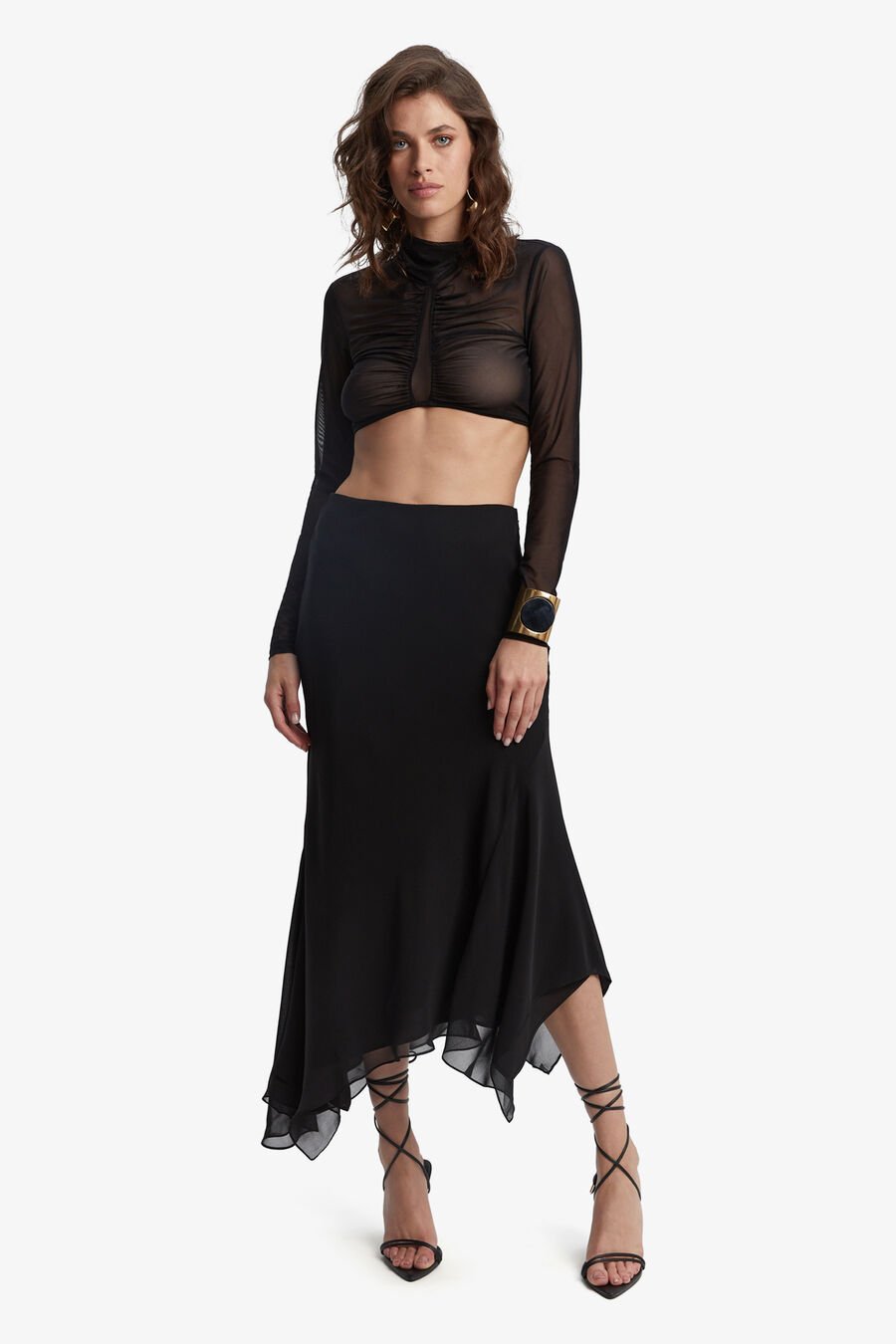 ALECTRA MESH CROP TOP in colour BLACK