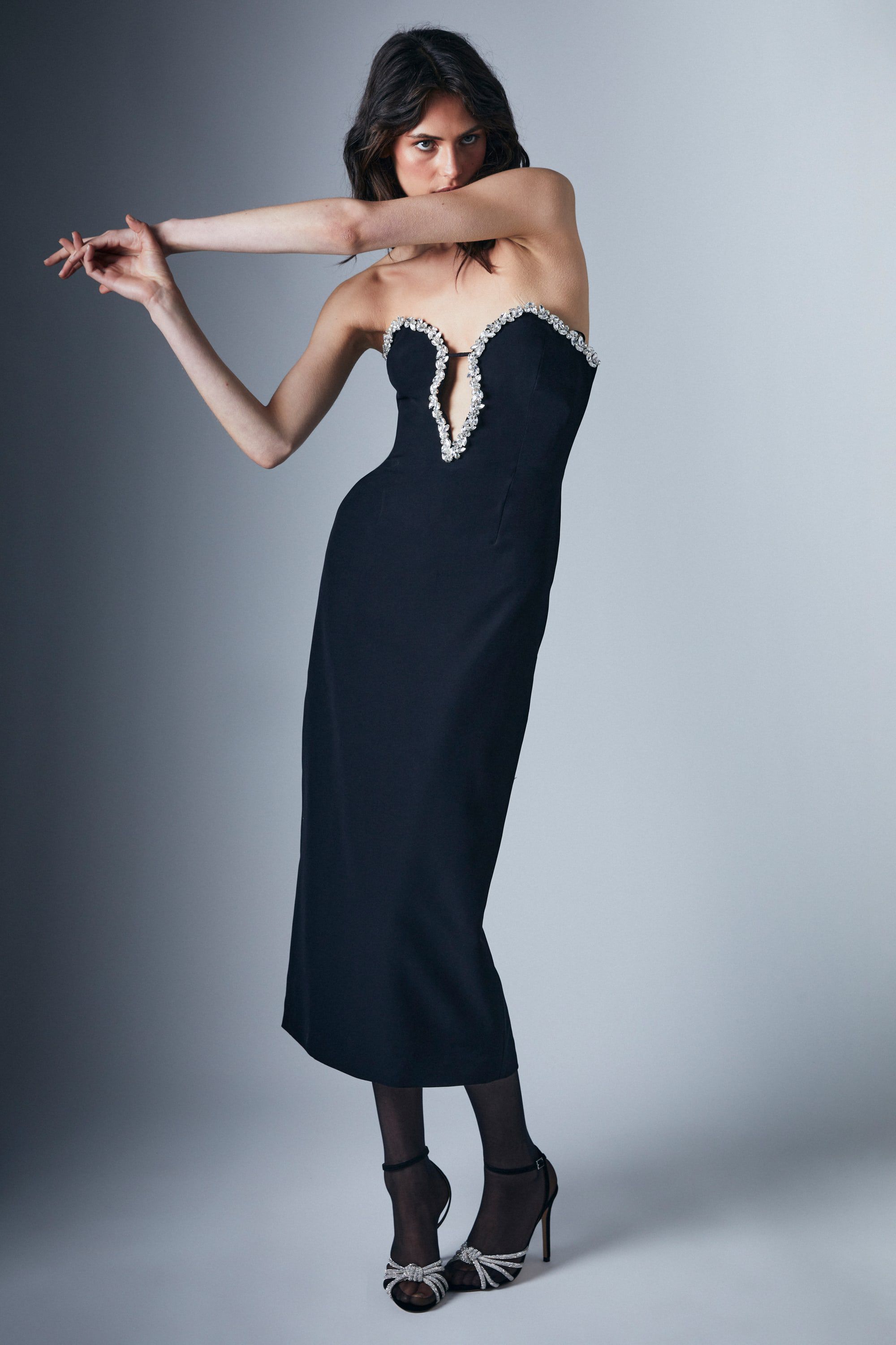 ELENII-dress-15 Eleni Diamante Midi Dress In Black | Bardot
