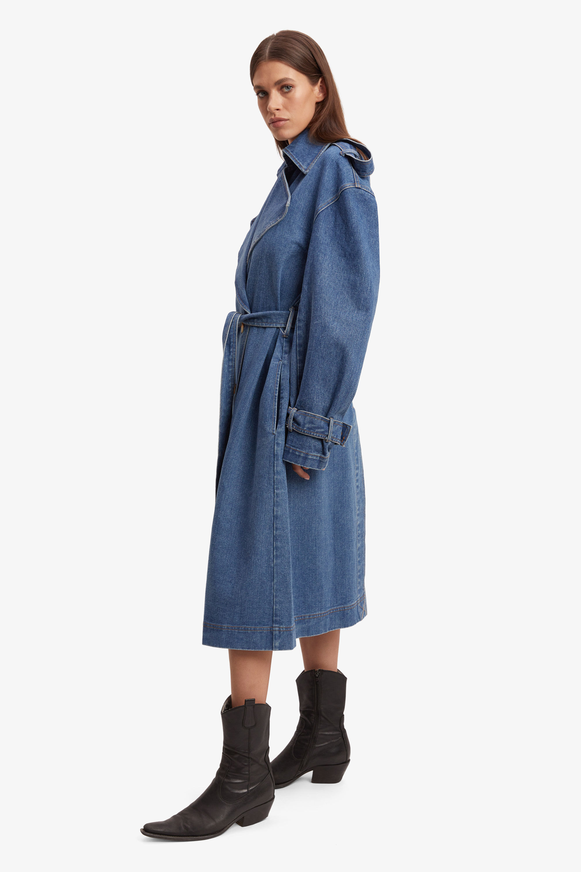 Oversized Denim Trench Coat In Vintage | Bardot