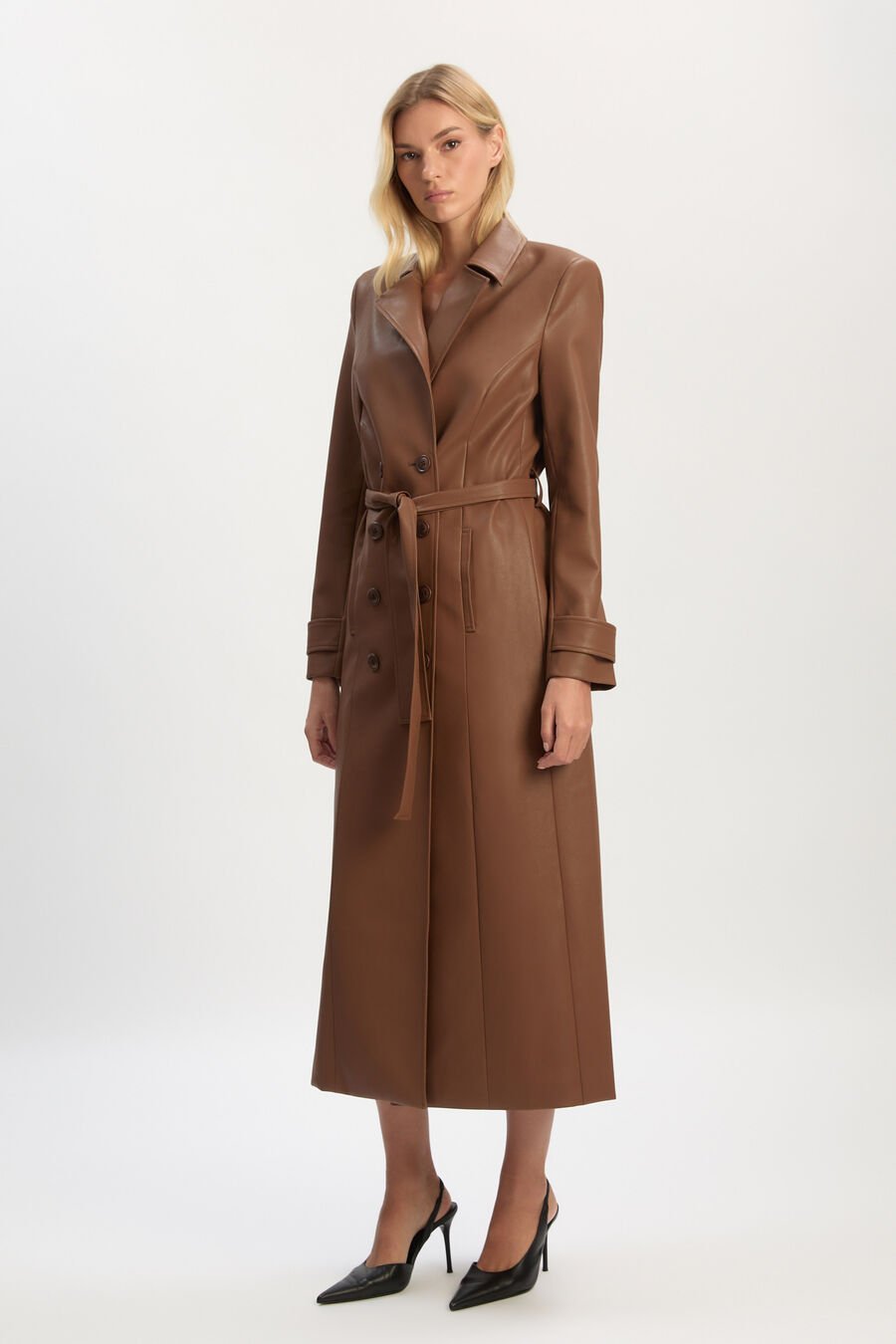 Vegan Leather Longline Coat