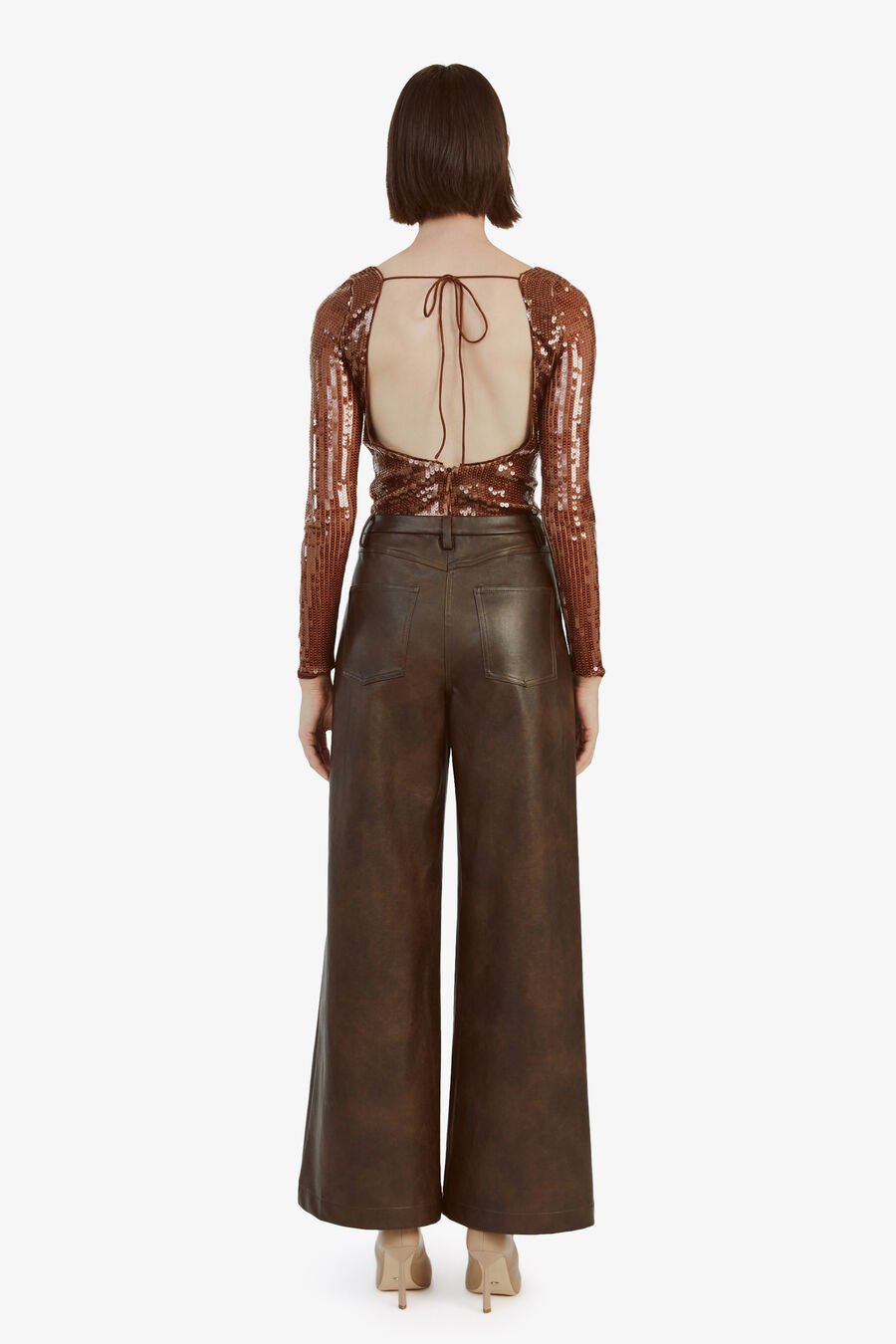 BRENNA SEQUIN BODYSUIT in colour CHOCOLATE