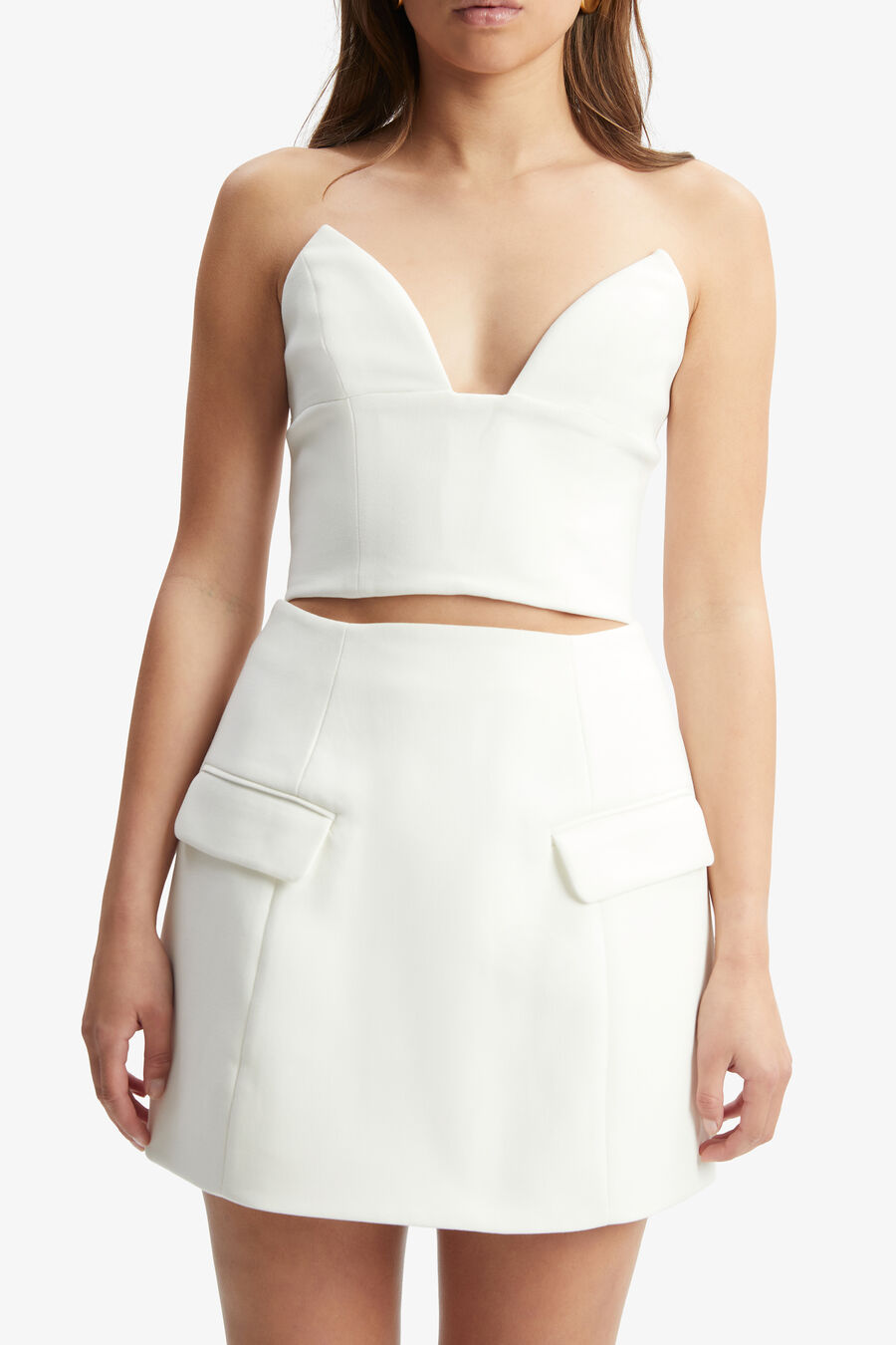 DELPHI STRAPLESS CROP TOP in colour ORCHIDWHT