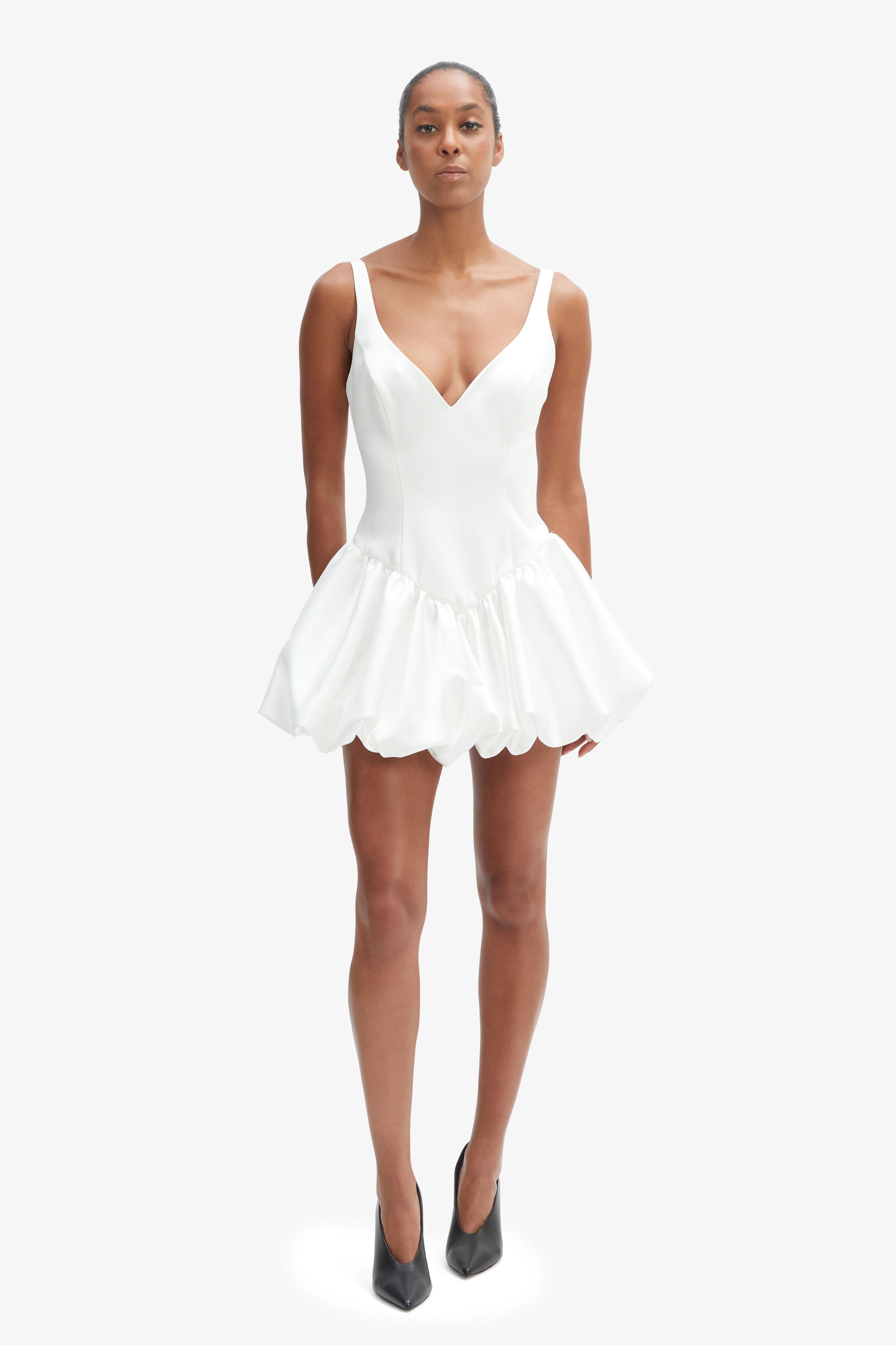 Oria Bubble Mini Dress In Orchid White | Bardot