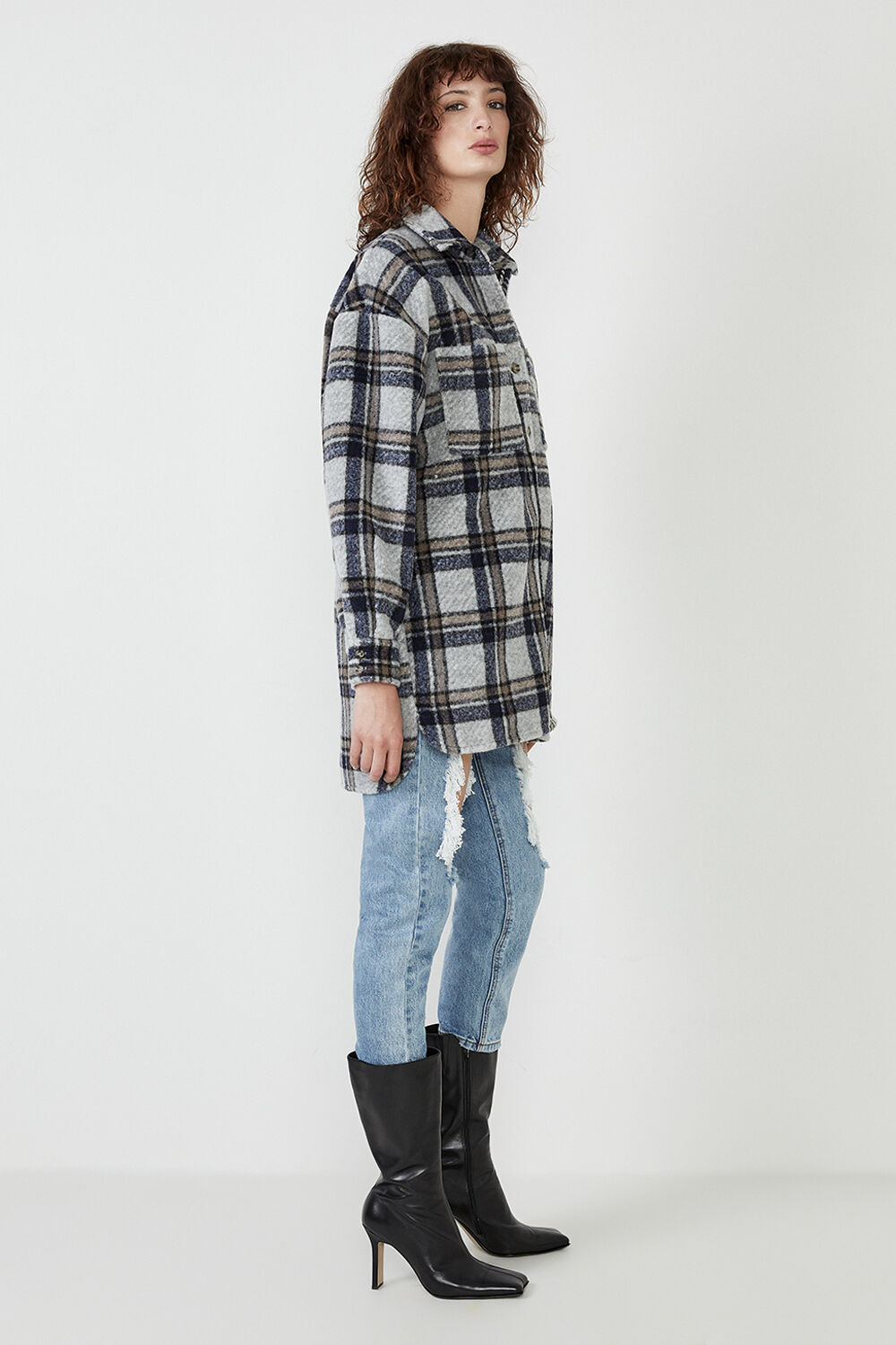 Checked Flannel Shirt in Blue Check   Bardot