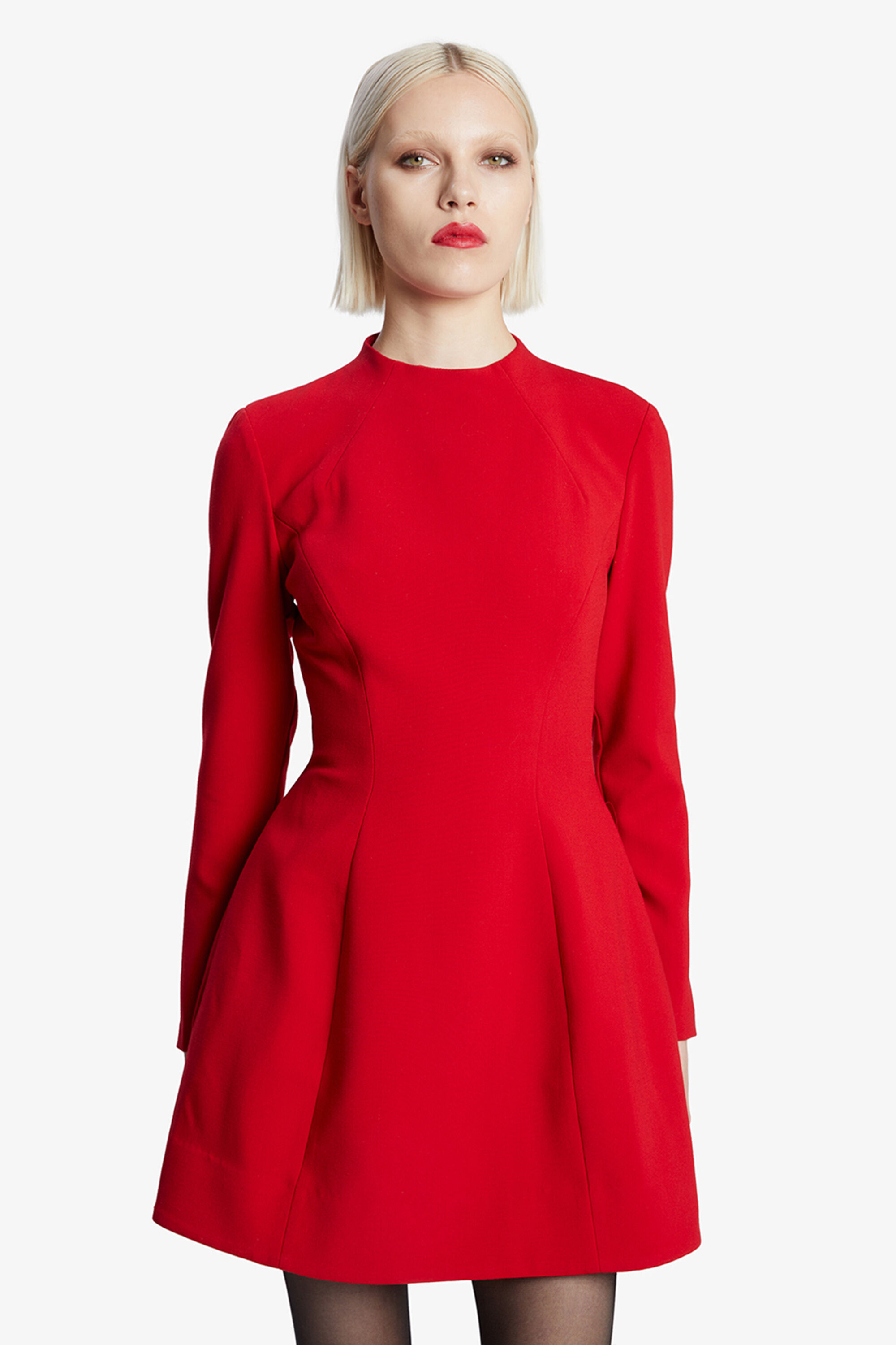 Red long sleeve bardot dress discount