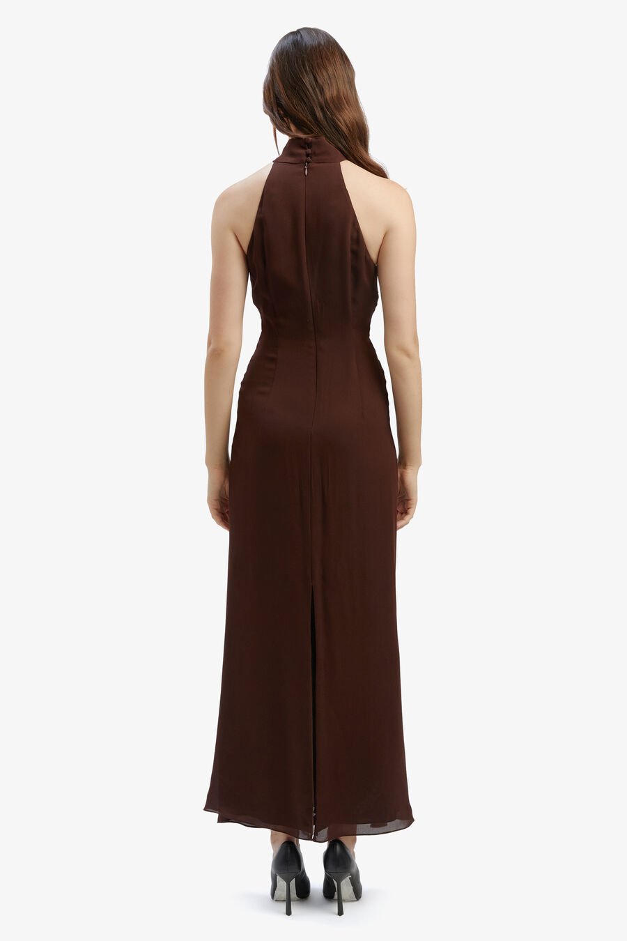 OLA MAXI DRESS in colour CHOCOLATE