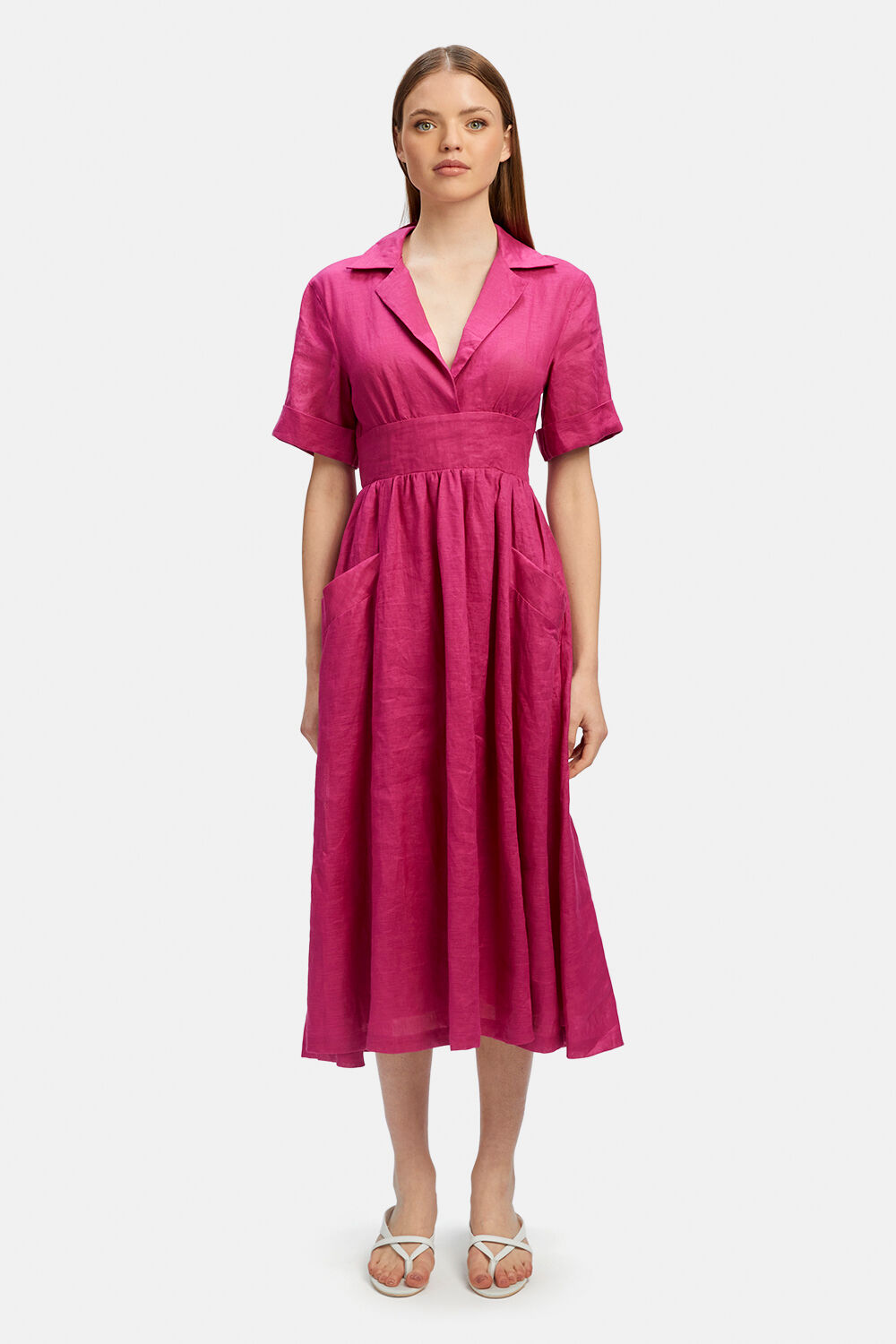 HAZEL LINEN SHIRT DRESS in colour TOMATO PUREE