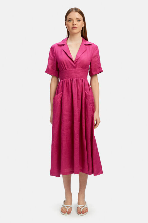 HAZEL LINEN SHIRT DRESS in colour TOMATO PUREE