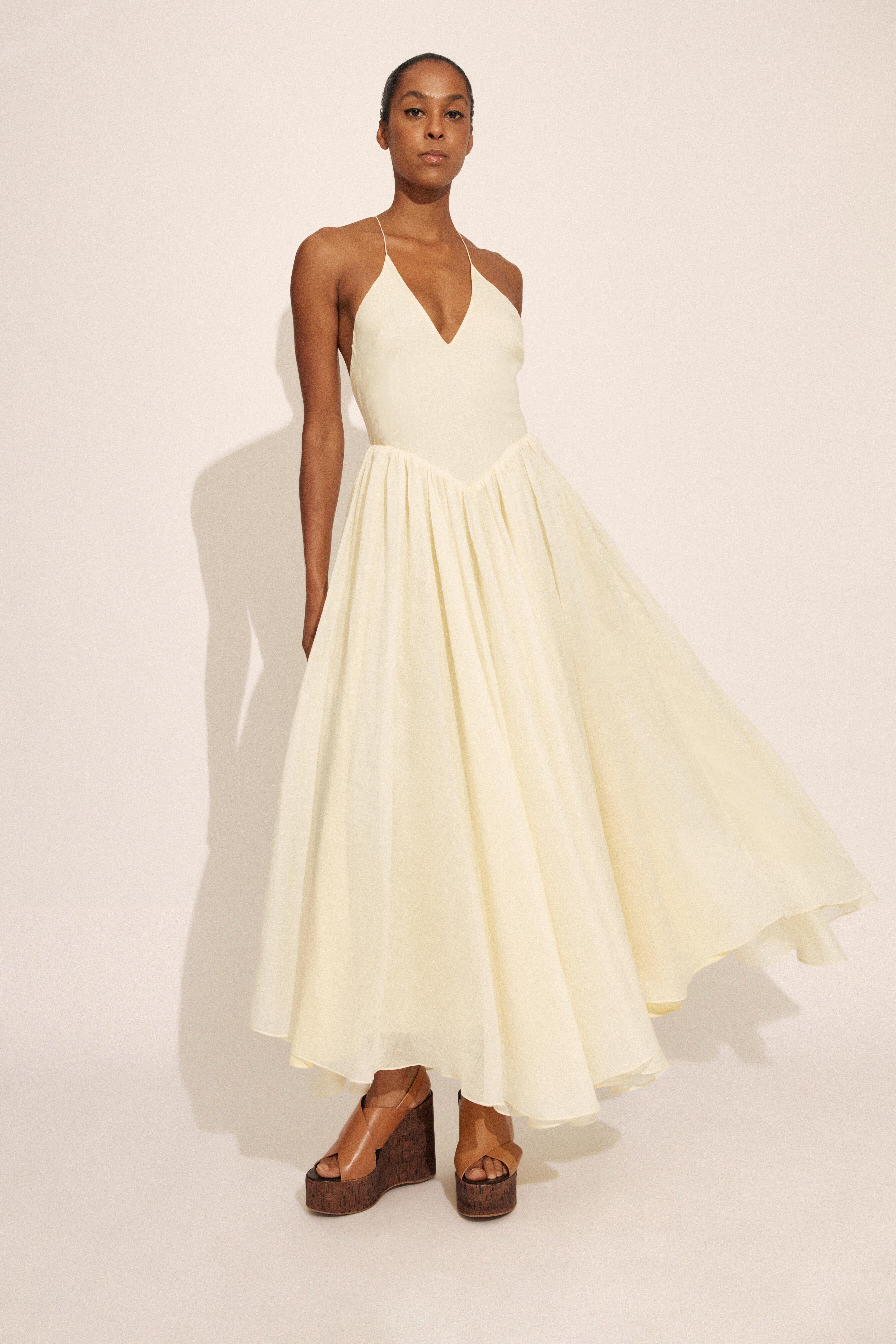 open lace back dress Pleated Halter Dress in Sky