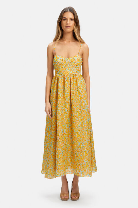 MILIKA PRINTED MIDI DRESS in colour CAVIAR