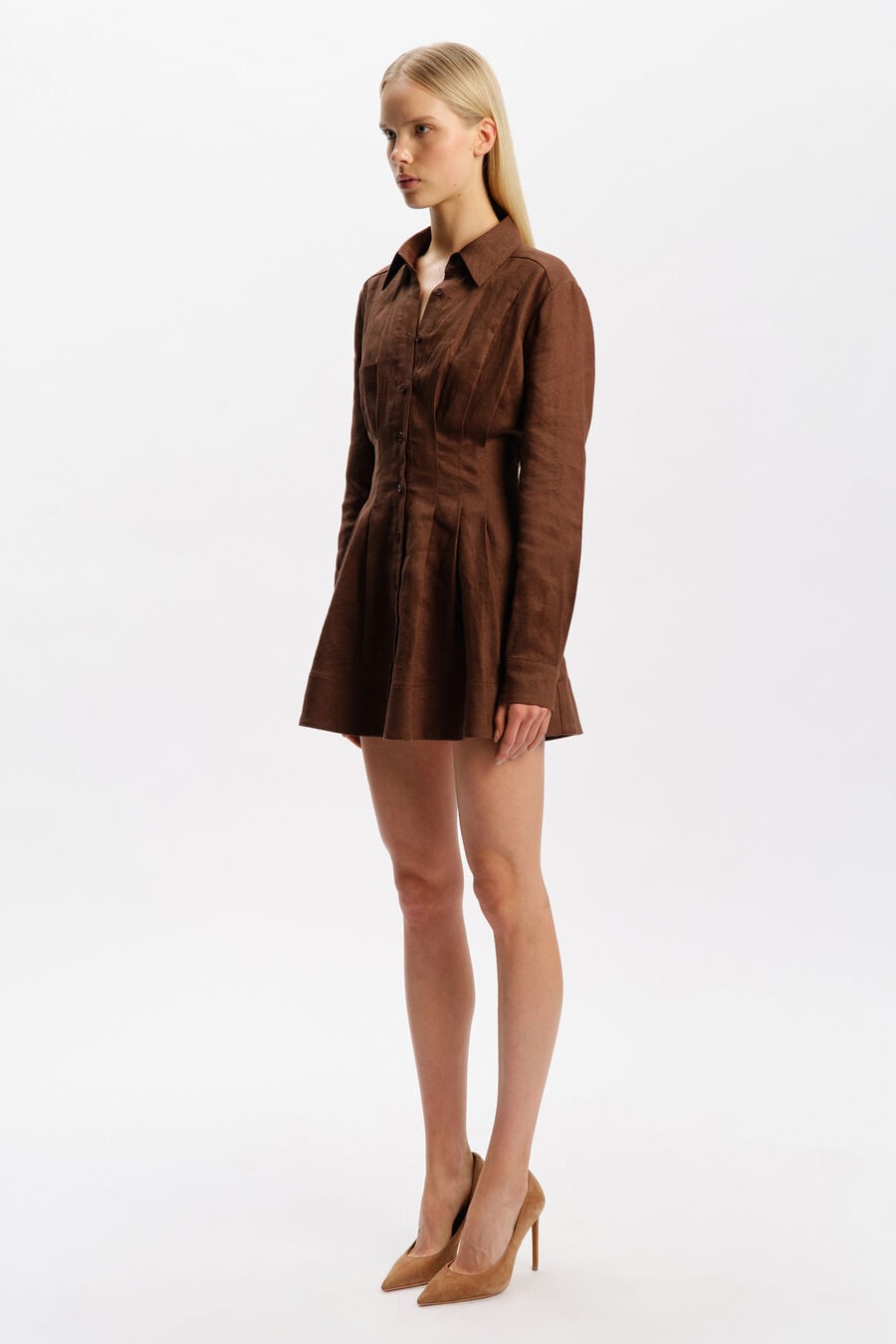 DIANNA LINEN SHIRT DRESS in colour Chocolate
