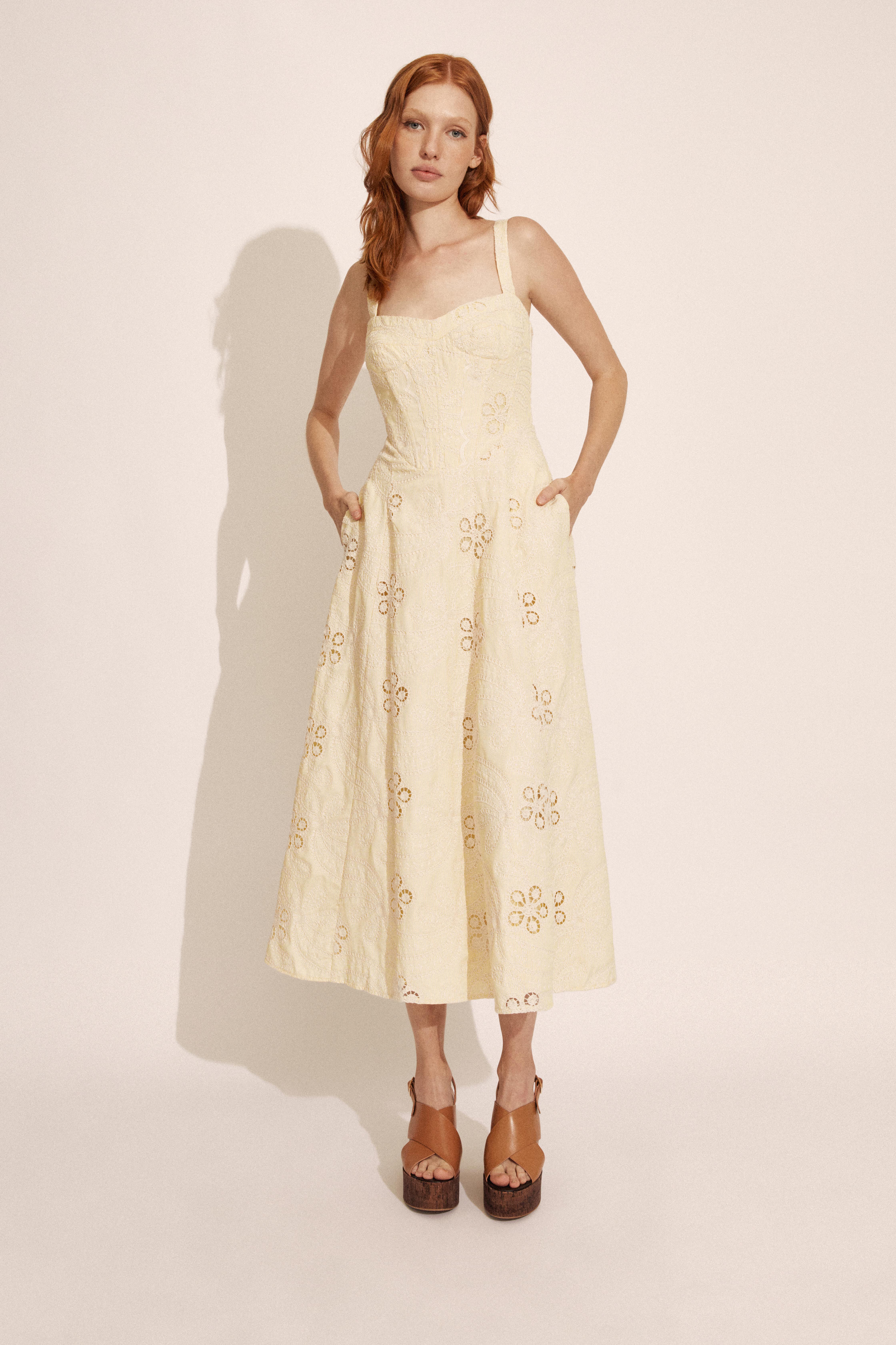Lilah Corset Midi Dress In Yellow Daisy | Bardot