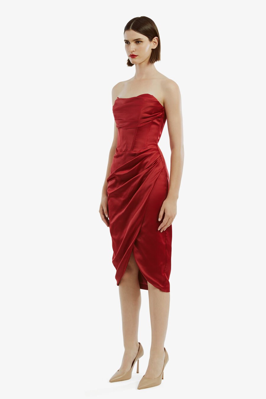 JAMILA CORSET DRESS in colour BURGUNDY