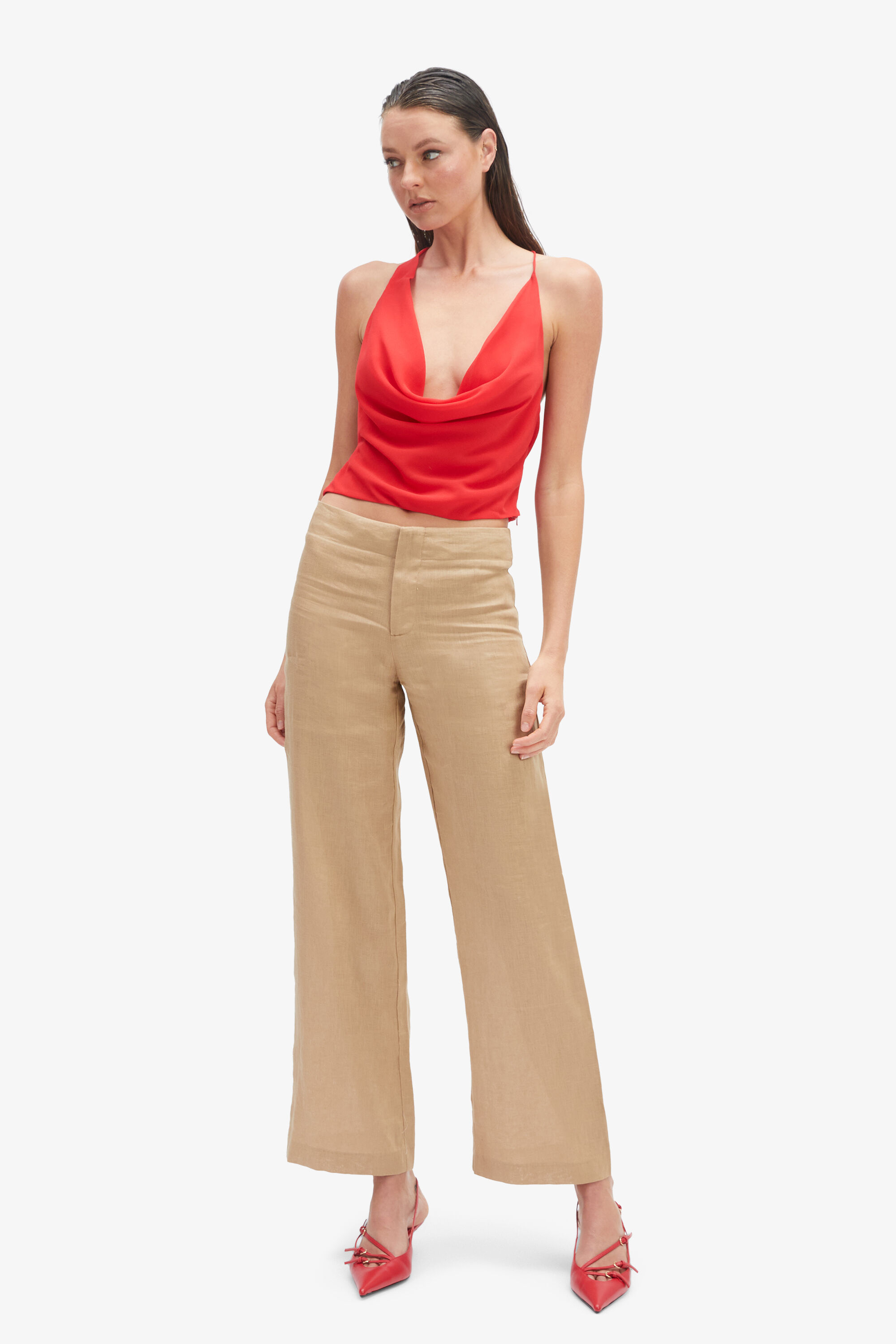 Cherie Cowl Neck Top In Deep Red | Bardot