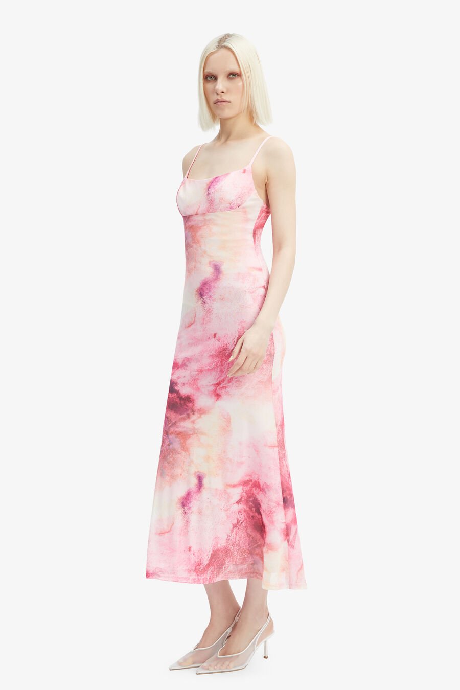 ADONI PRINTED MESH MIDI DRESS in colour PINK T DYE