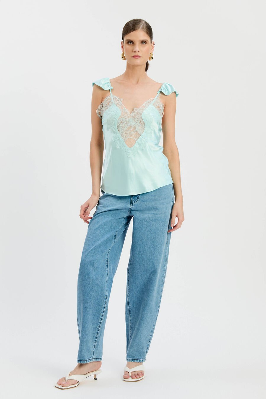 IVY LACE DETAIL CAMISOLE in colour Aqua