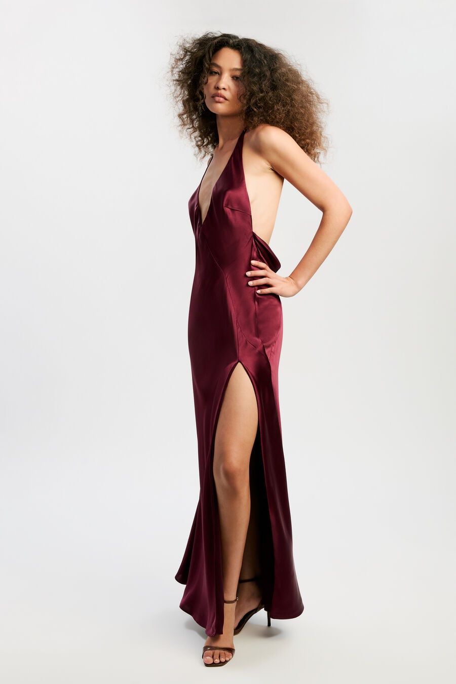 CITRINE HALTER MAXI DRESS in colour Mulberry